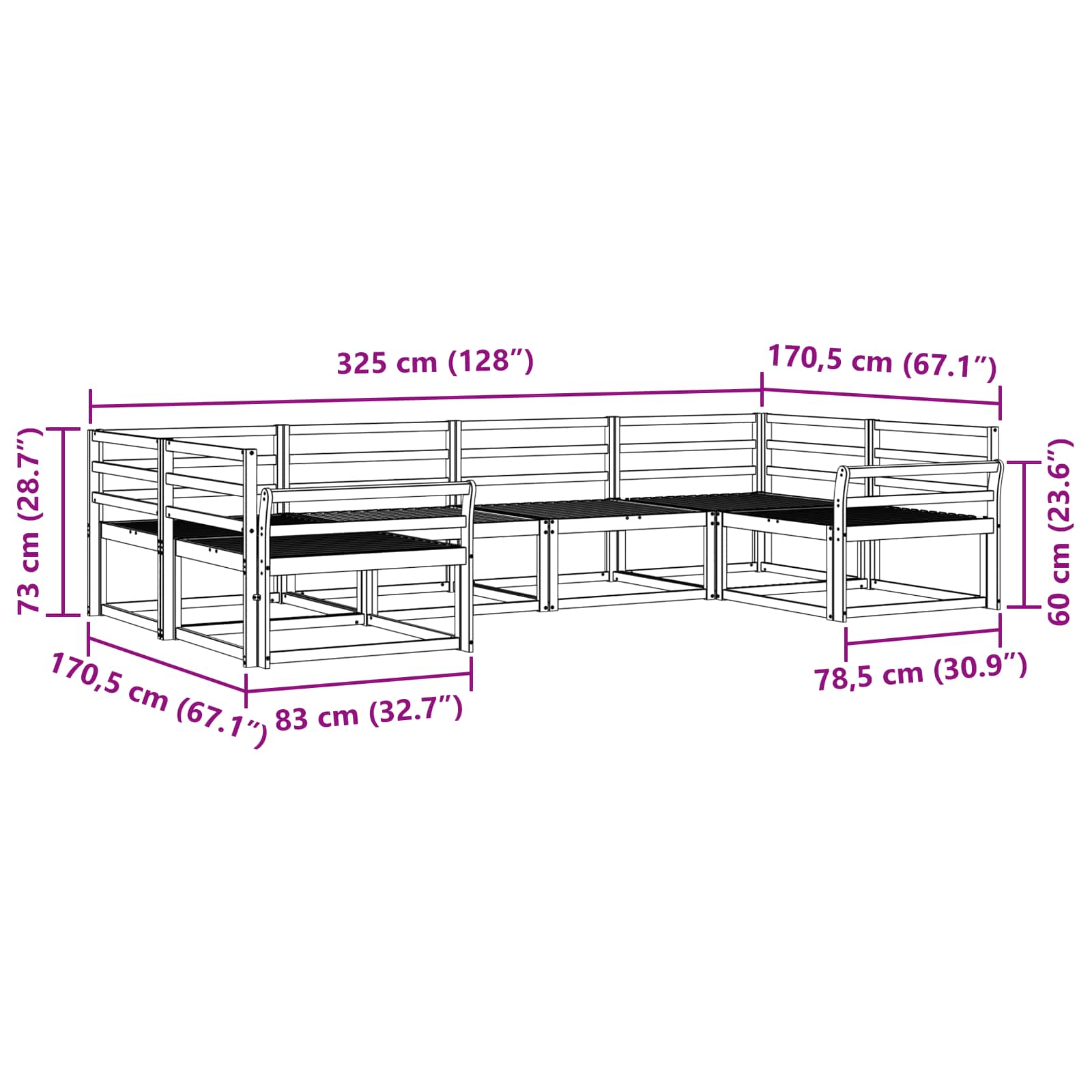 Set vanjskih sofa 6 pcs Bijela Čvrsto drvo akacije