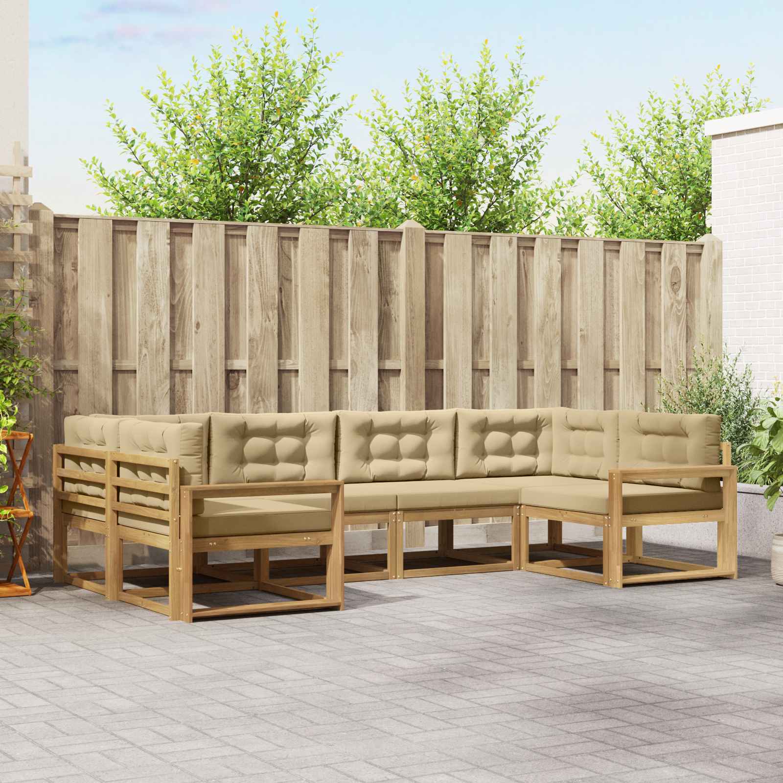 Set vanjskih sofa s jastukom 6 pcs Bijela i bež