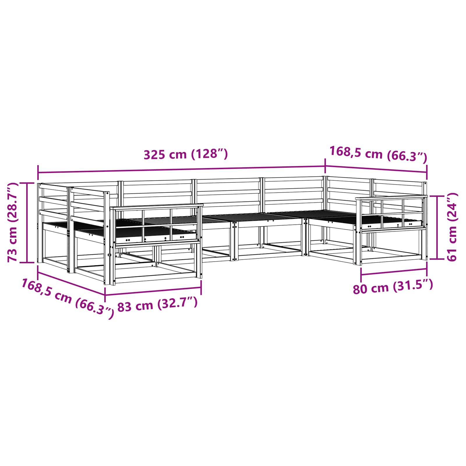 Set vanjskih sofa 6 pcs Bijela Čvrsto drvo akacije