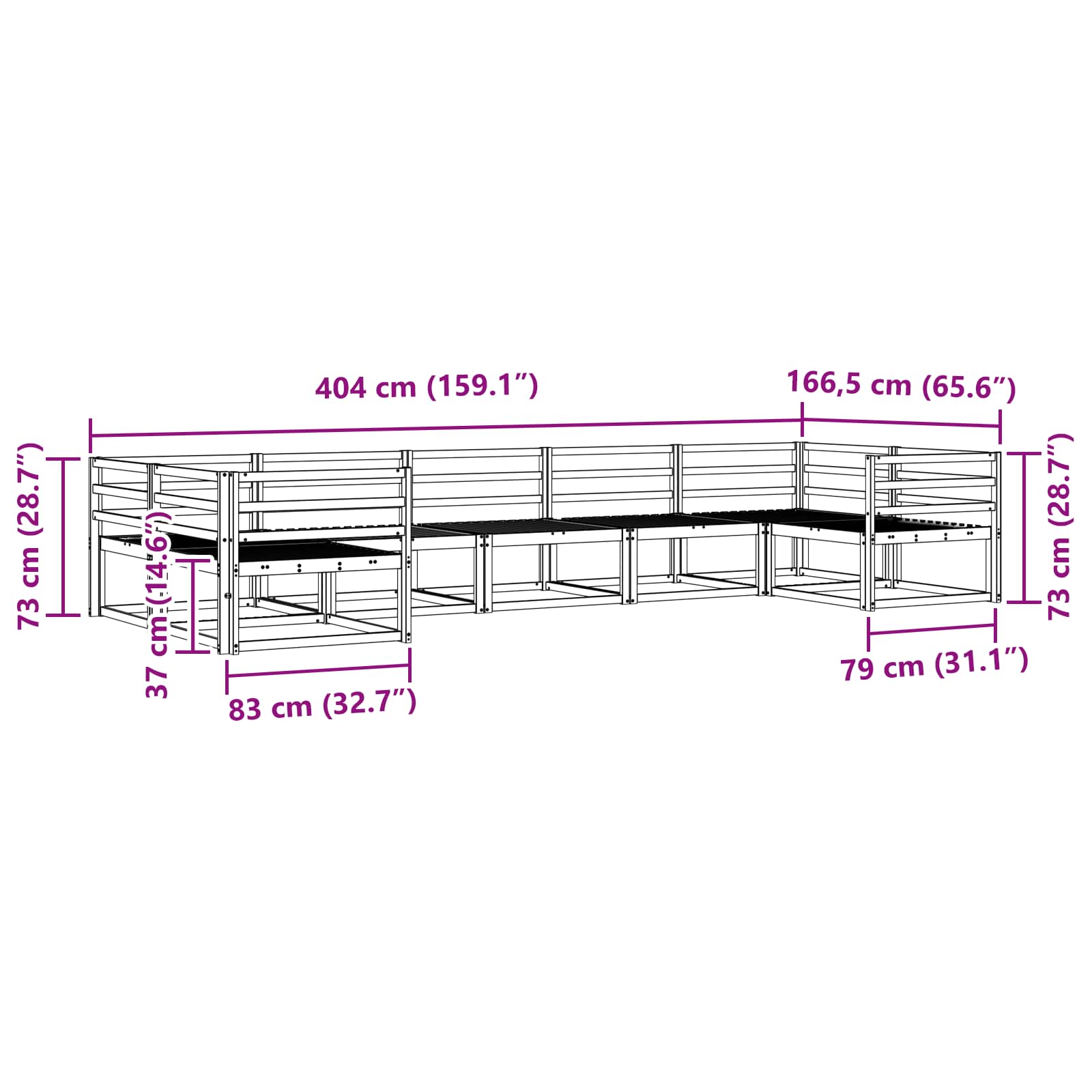 Set vanjskih sofa 7 pcs Bijela Čvrsto drvo akacije