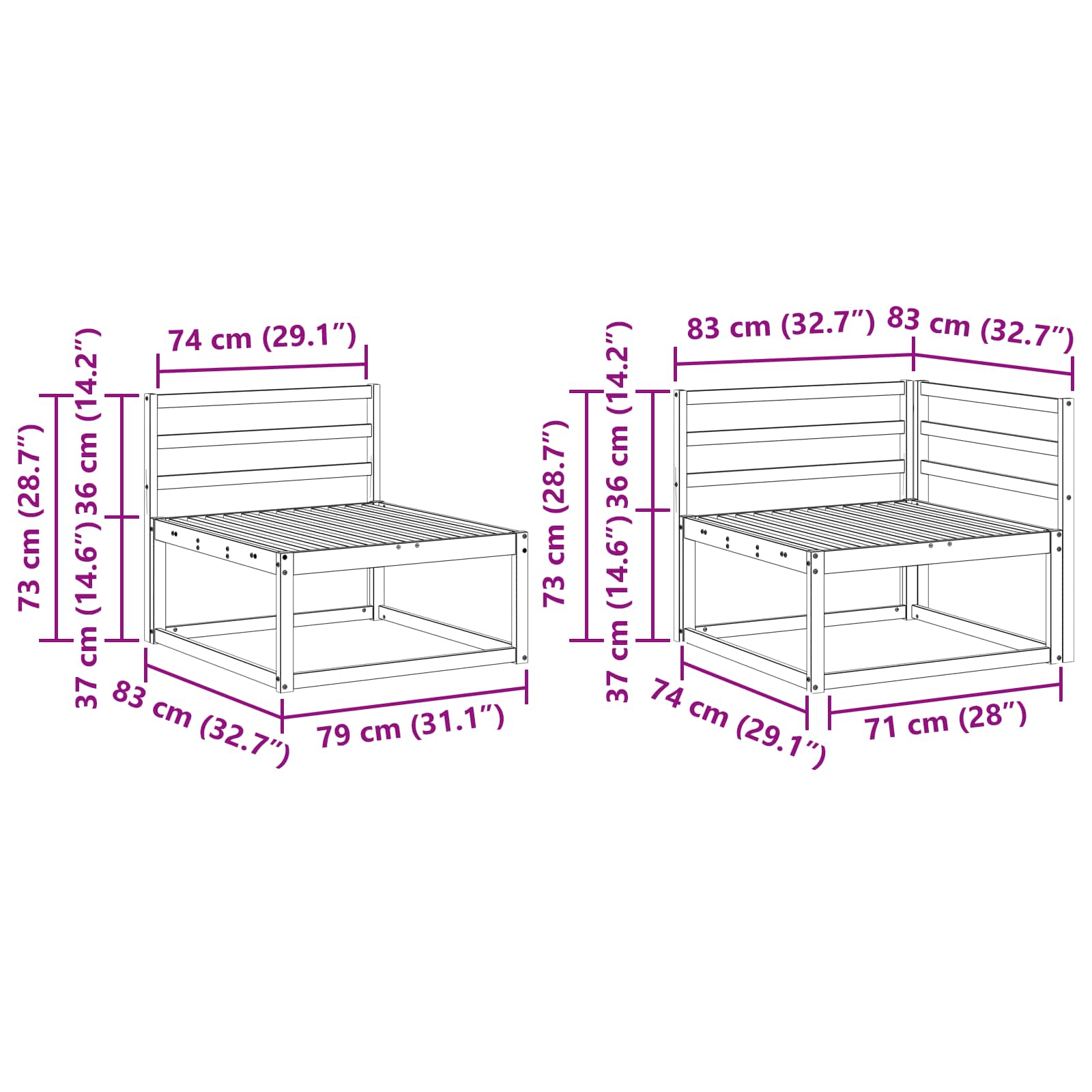 Set vanjskih sofa 7 pcs Bijela Čvrsto drvo akacije