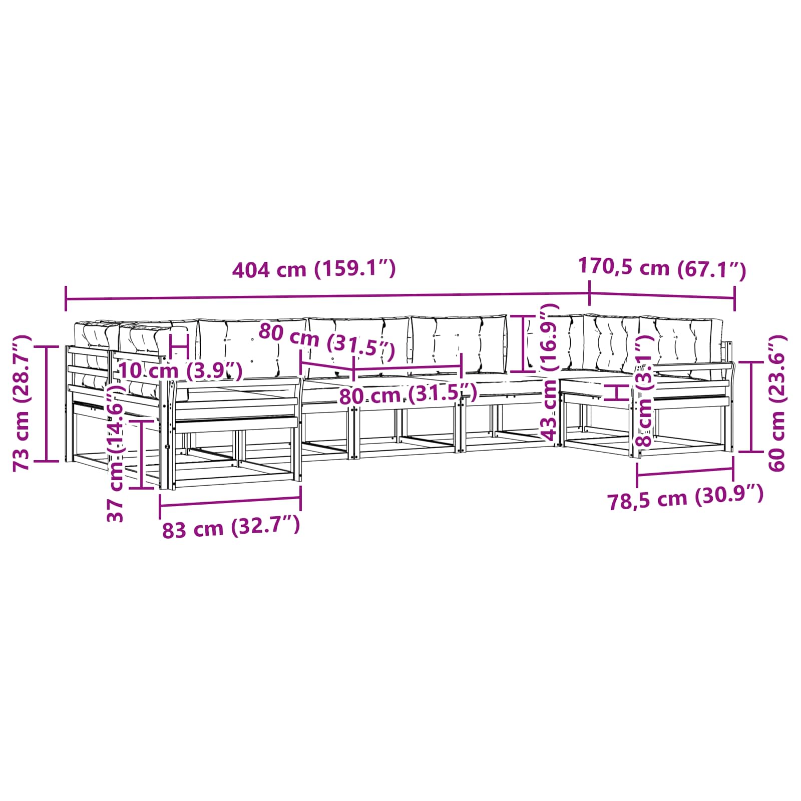 Set vanjskih sofa s jastukom 7 pcs Bijela i antracit