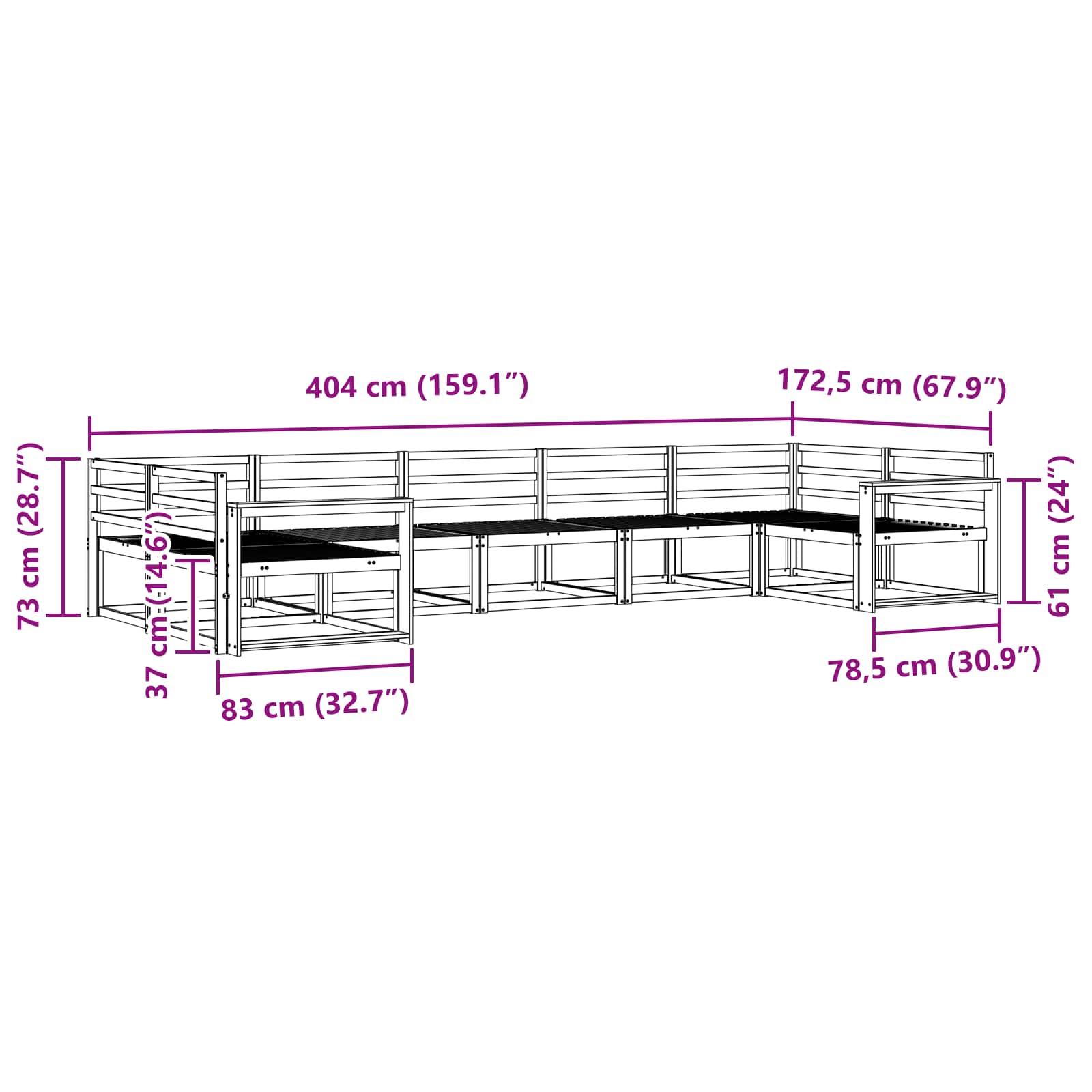 Set vanjskih sofa 7 pcs Bijela Čvrsto drvo akacije