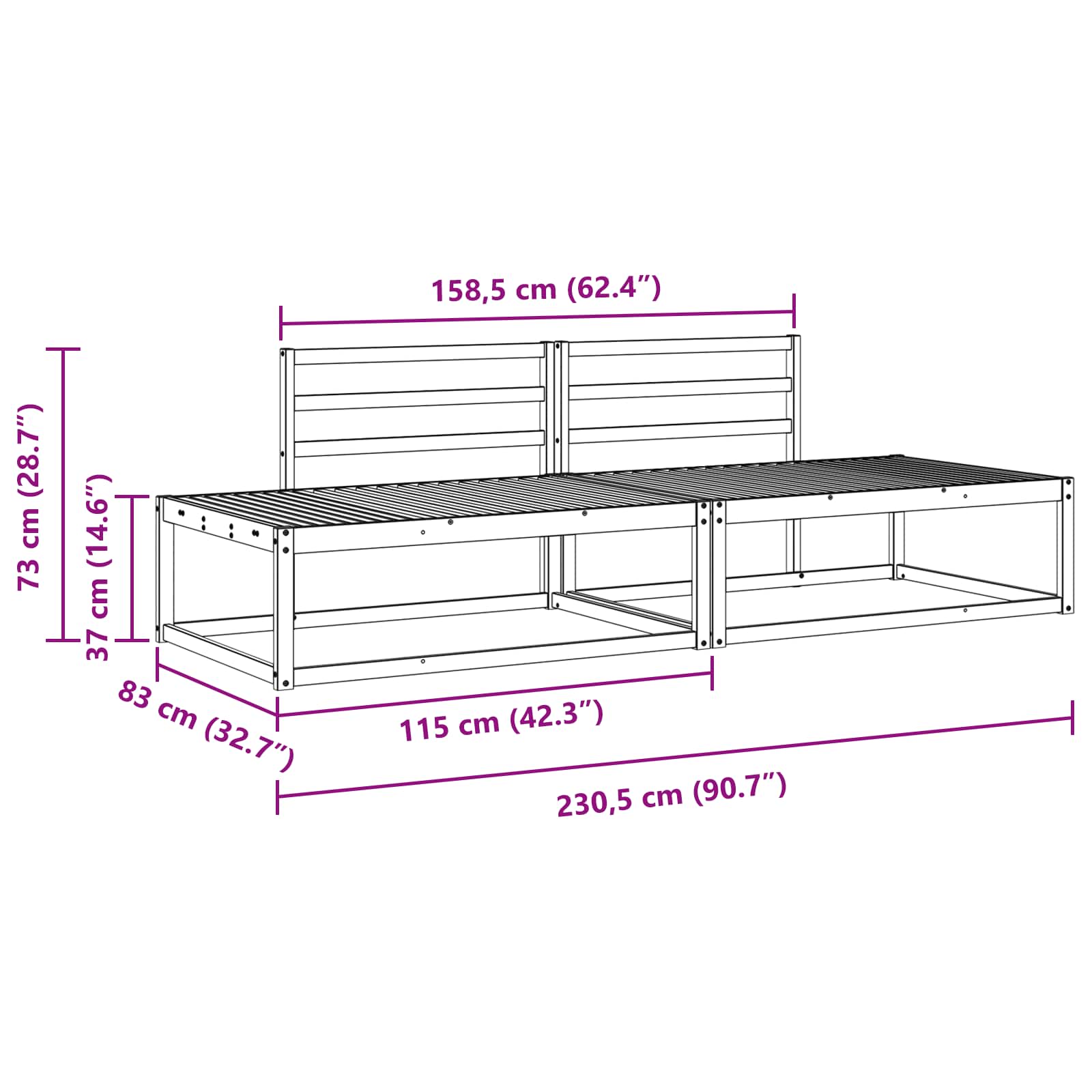 Set vanjskih sofa Bijela 230,5 x 83 x 73 cm Čvrsto drvo akacije