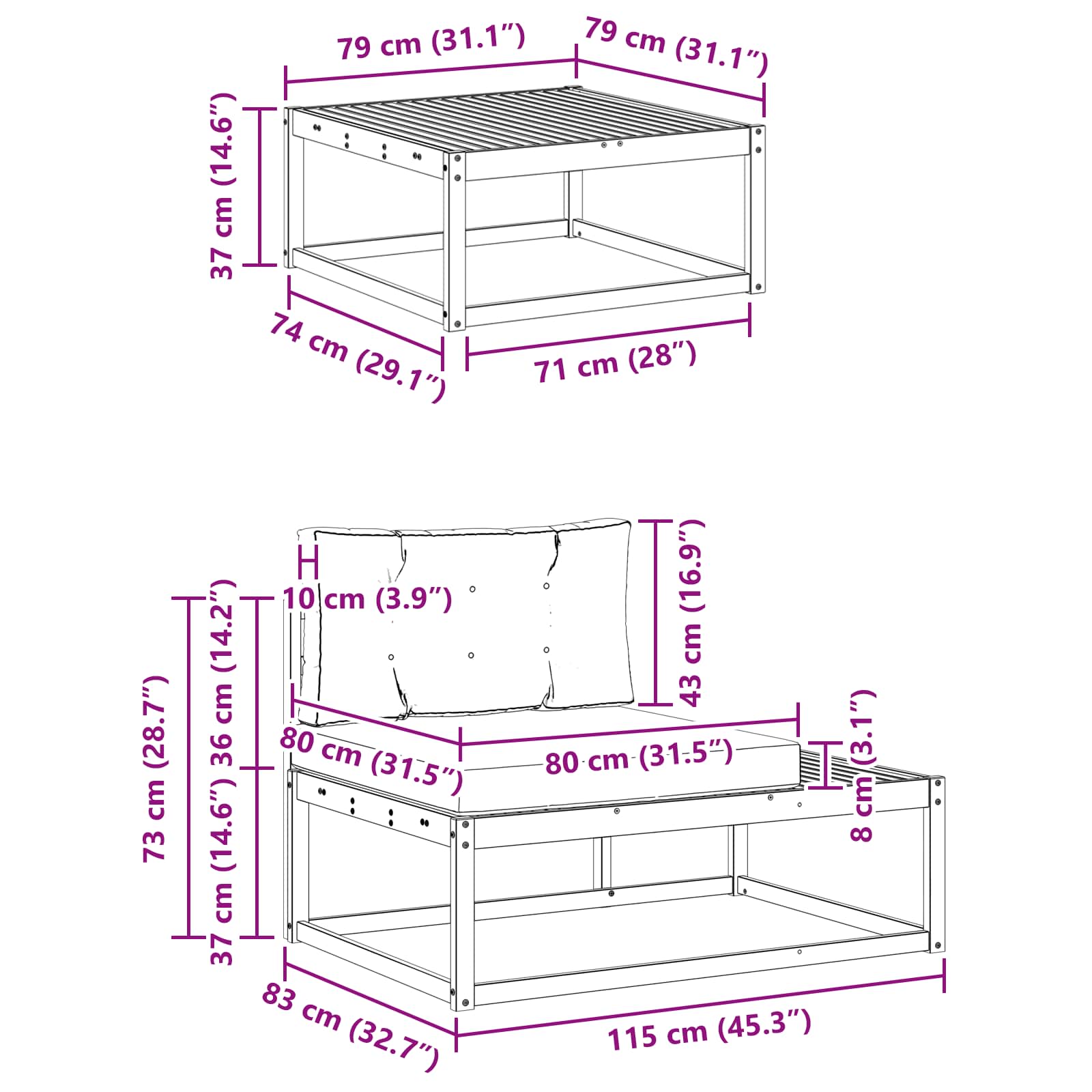Set vanjskih sofa s jastukom Bijela 79 x 79 x 37 cm Poliester