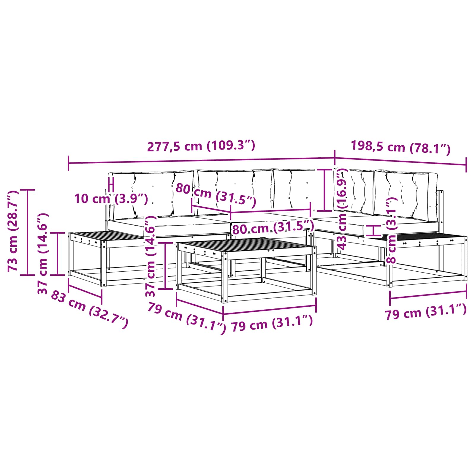 Set vanjskih sofa s jastukom Bijela 79 x 79 x 37 cm Poliester