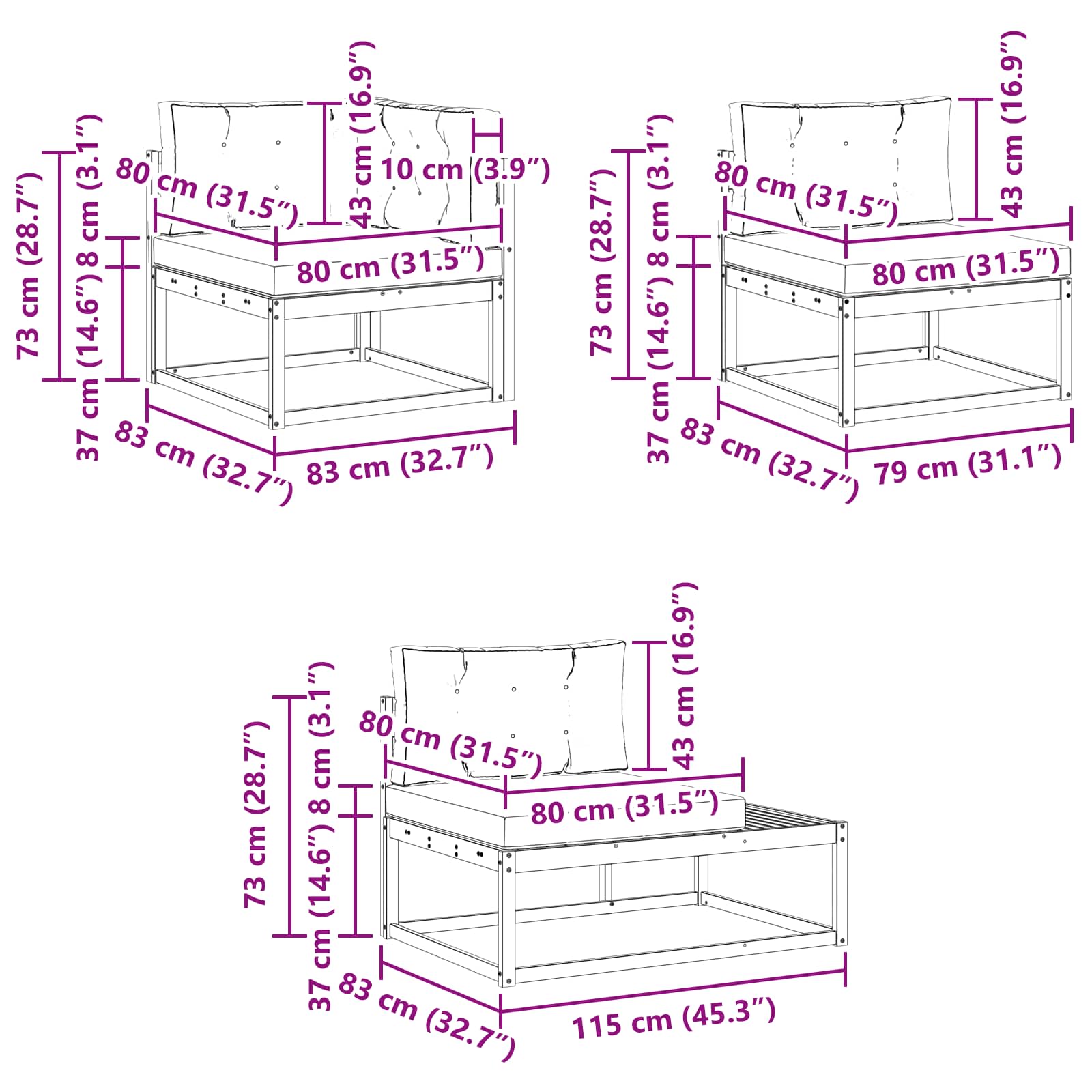 Set vanjskih sofa Bijela 357 x 198,5 x 73 cm Poliester