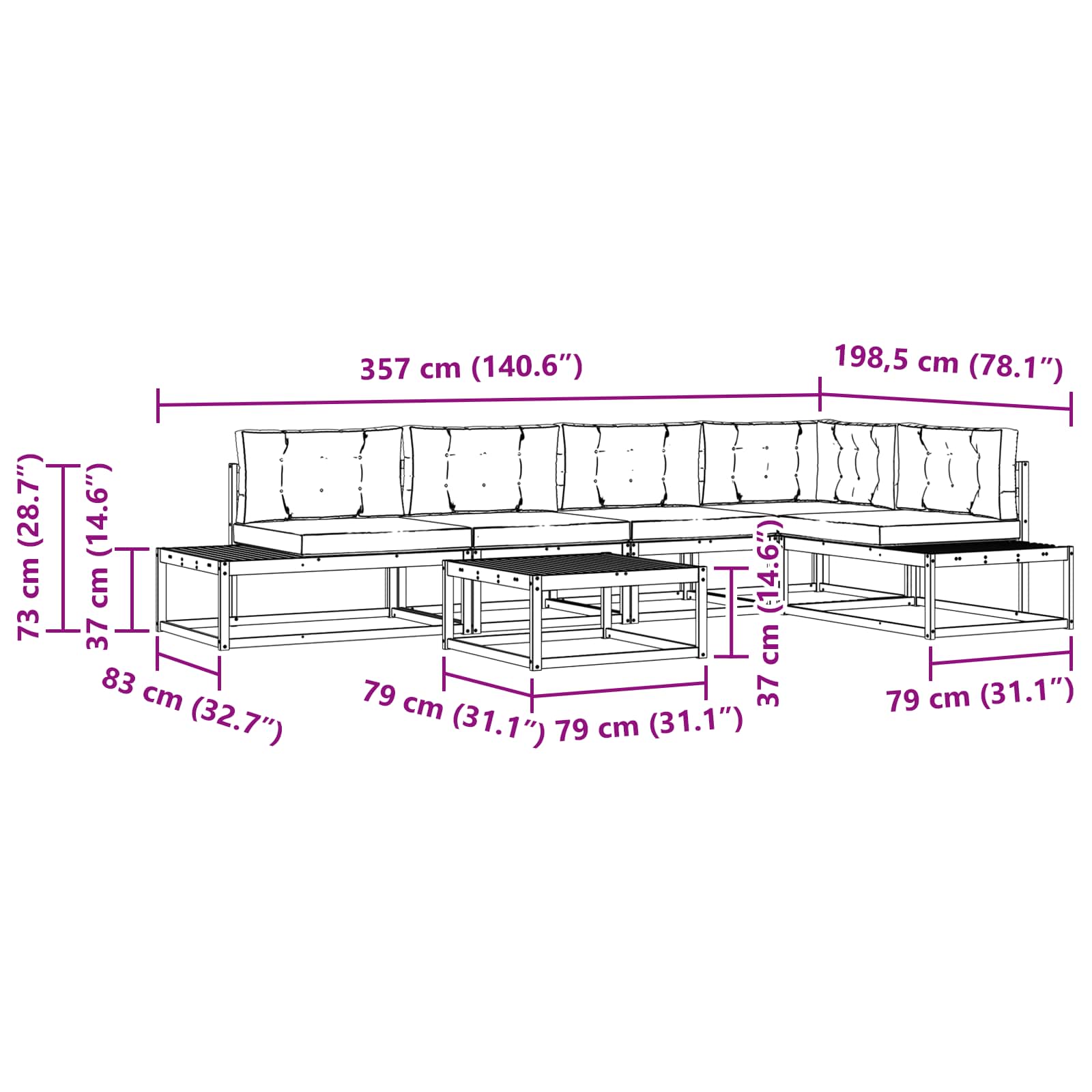 Set vanjskih sofa s jastukom Bijela 79 x 79 x 37 cm Poliester