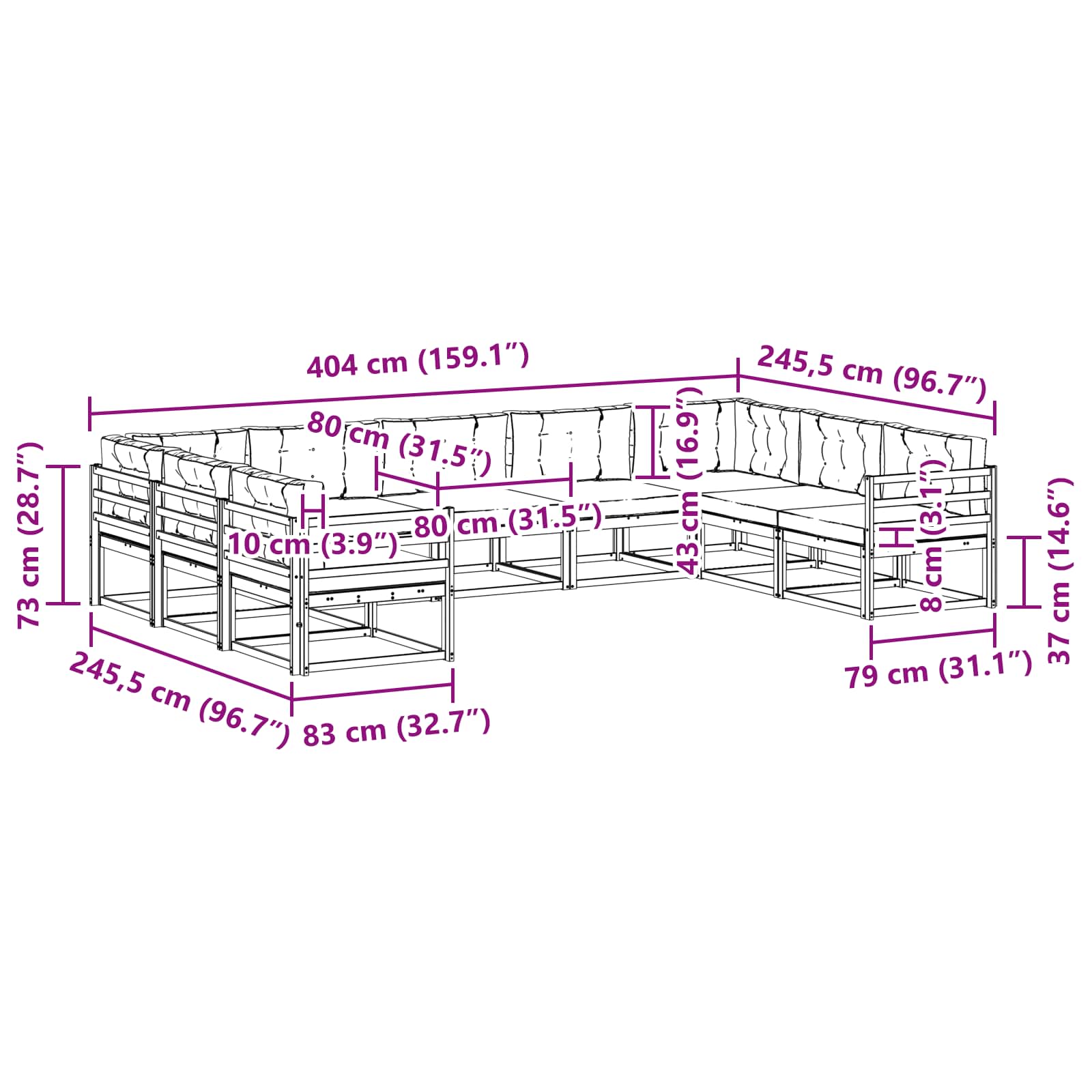 Set vanjskih sofa s jastukom 9 pcs Bijela i krem