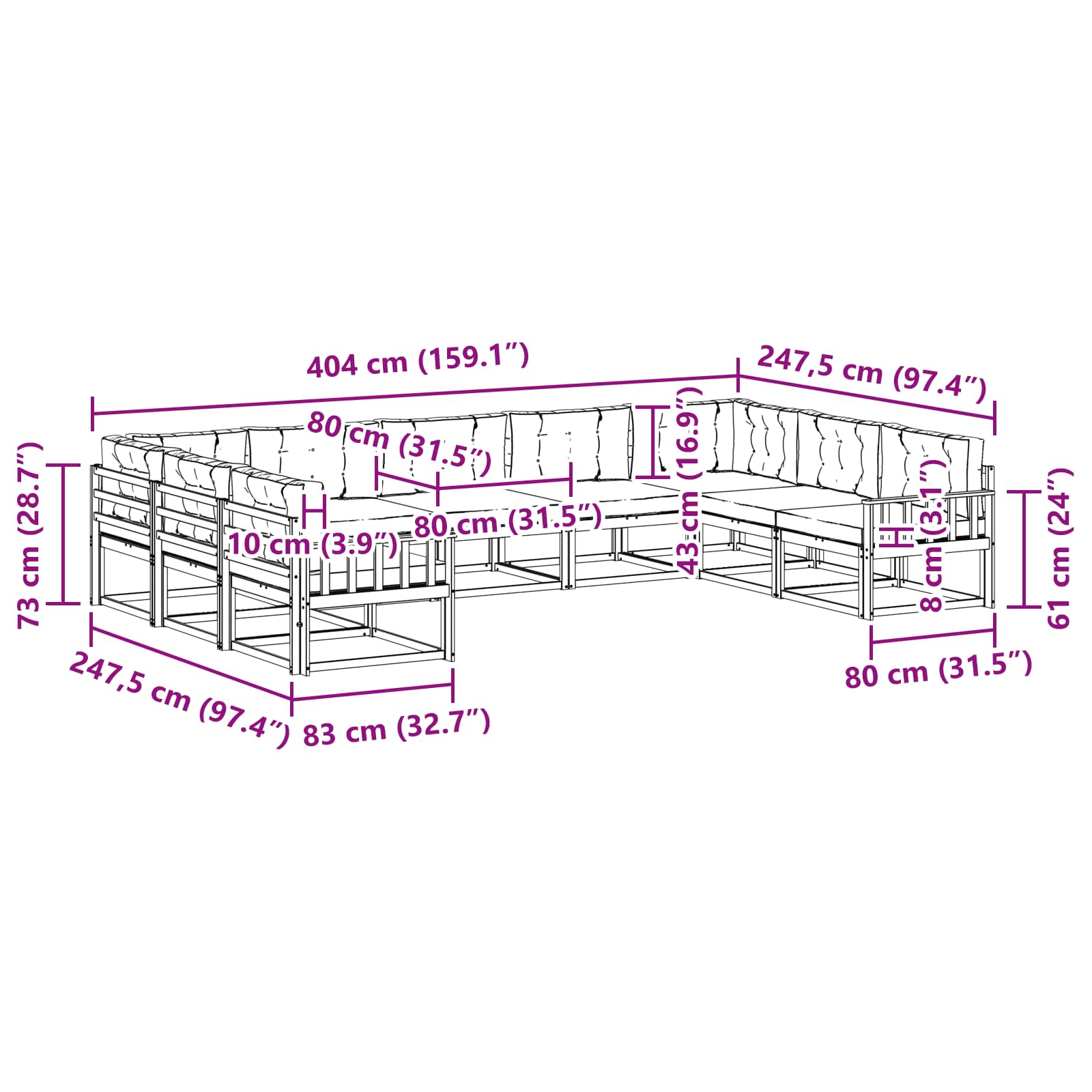 Set vanjskih sofa s jastukom 9 pcs Bijela i krem