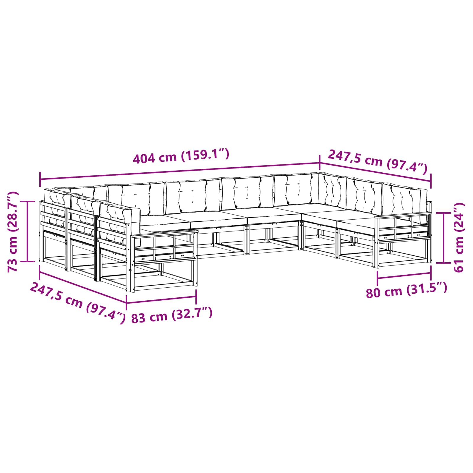 Set vanjskih sofa s jastukom 9 pcs Bijela i bež