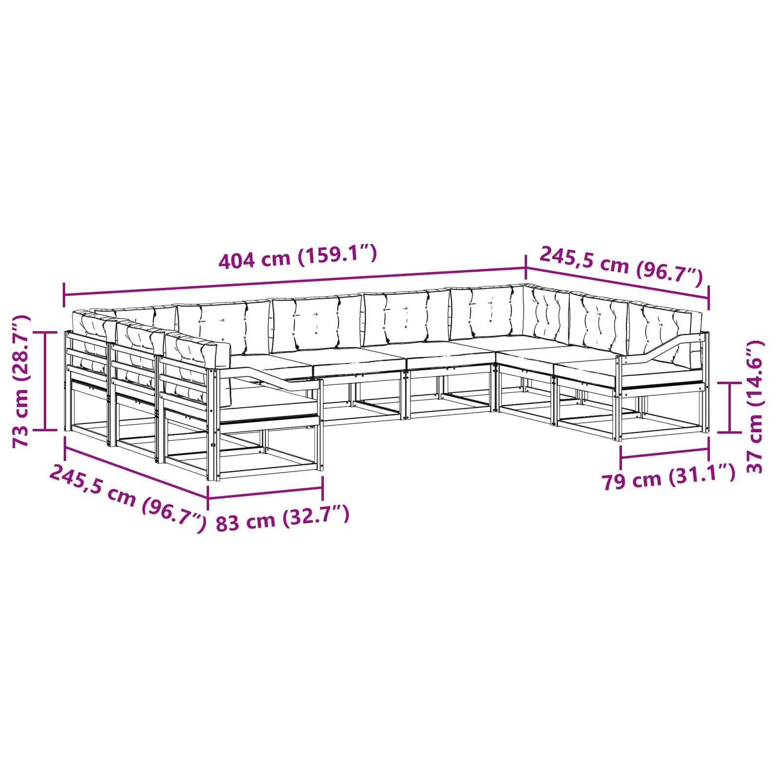 Set vanjskih sofa s jastukom 9 pcs Bijela i svjetlosiva