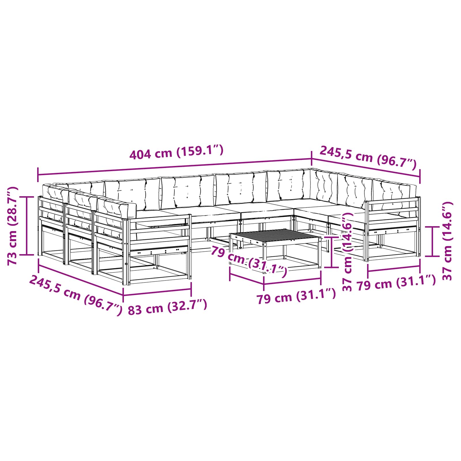 Set vanjskih sofa s jastukom 10 pcs Bijela i svjetlosiva