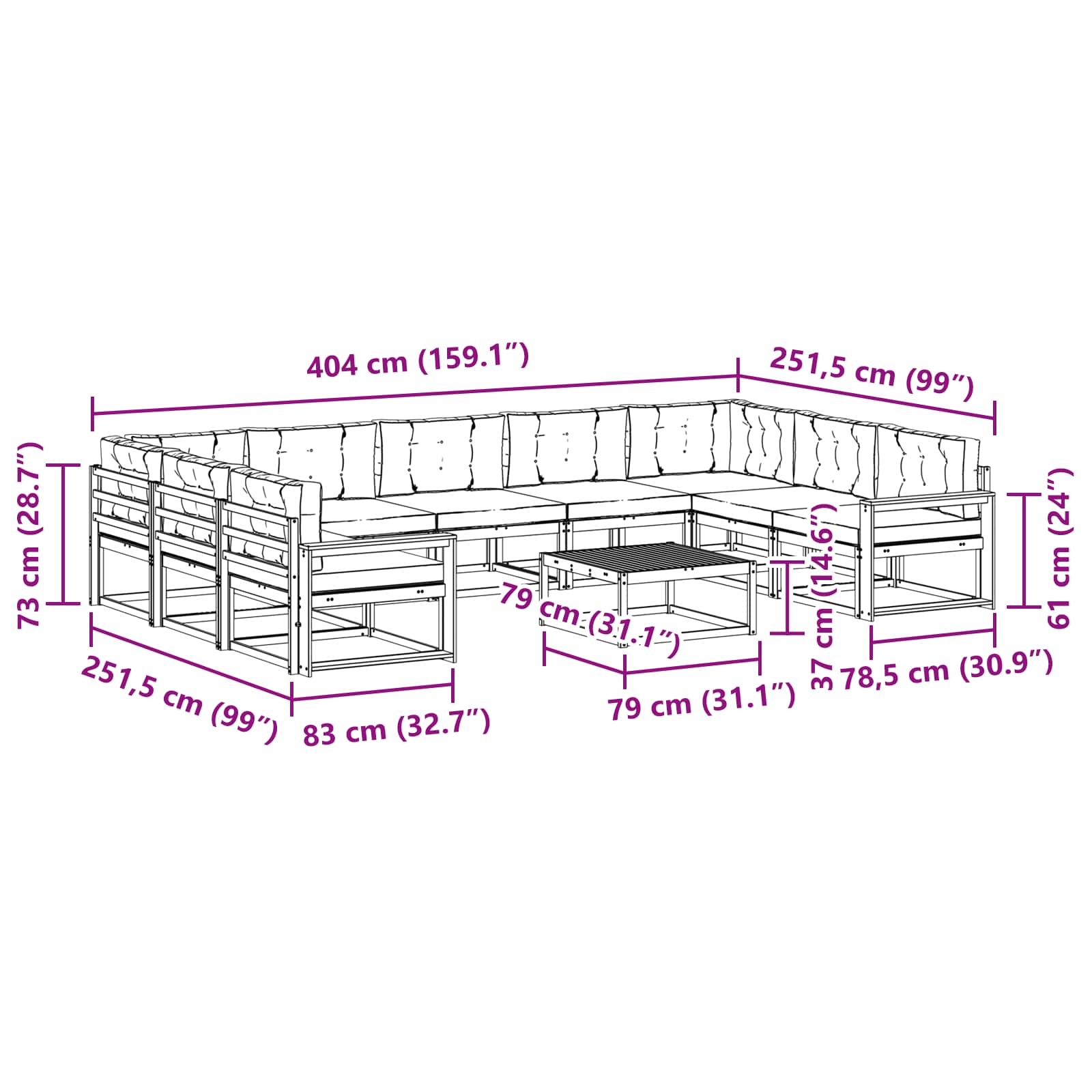 Set vanjskih sofa s jastukom 10 pcs Bijela i svjetlosiva