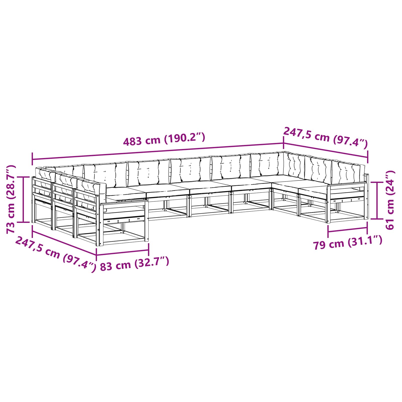 Set vanjskih sofa s jastukom 10 pcs Bijela i krem