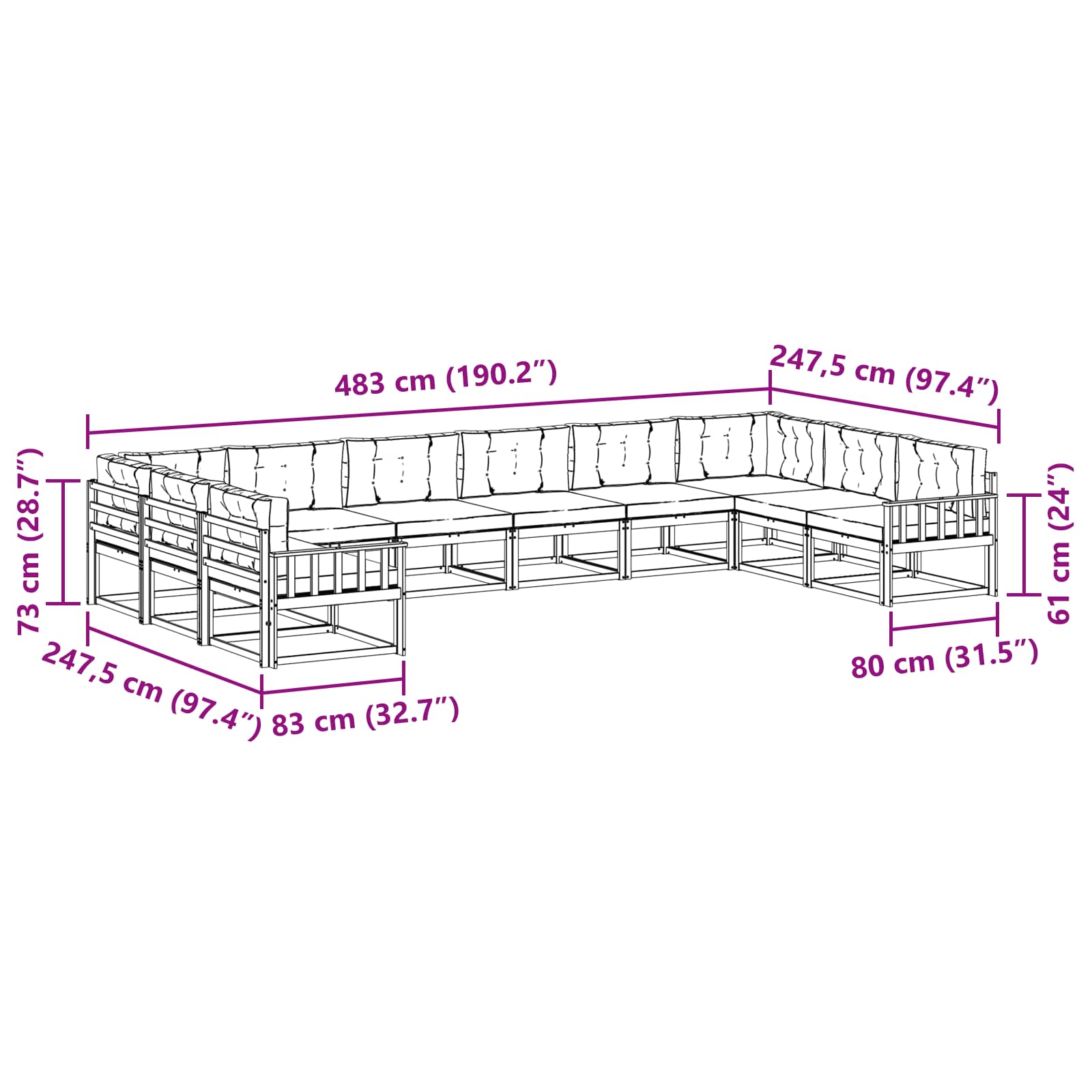 Set vanjskih sofa s jastukom 10 pcs Bijela i antracit