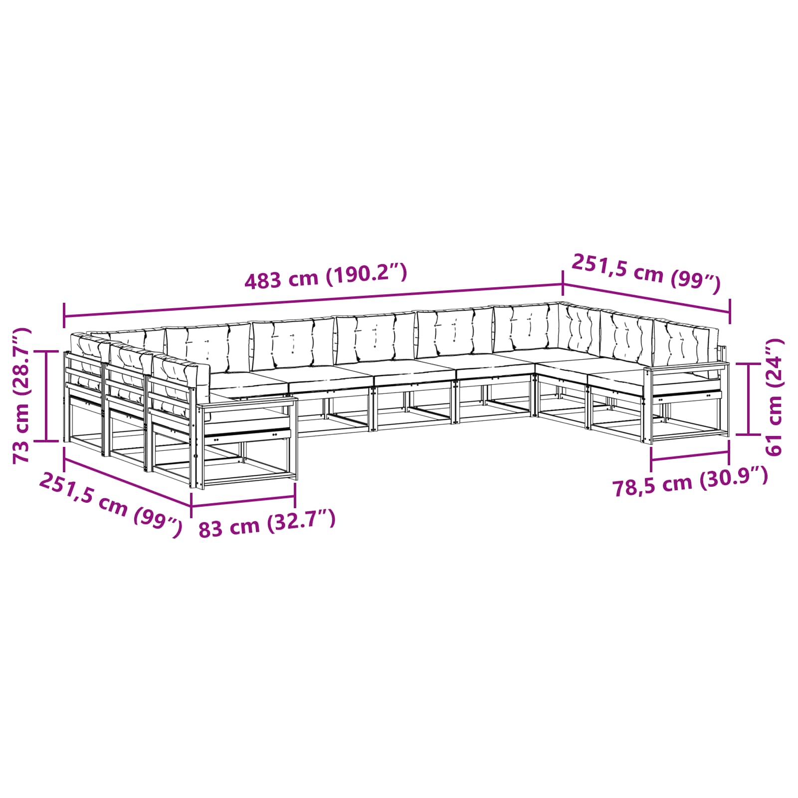 Set vanjskih sofa s jastukom 10 pcs Bijela i antracit