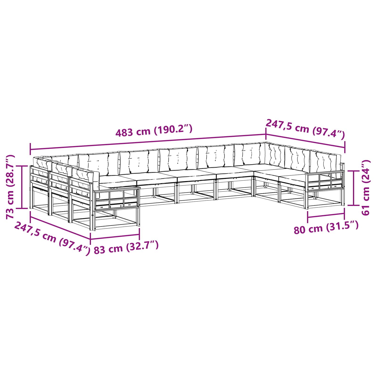 Set vanjskih sofa s jastukom 10 pcs Bijela i svjetlosiva