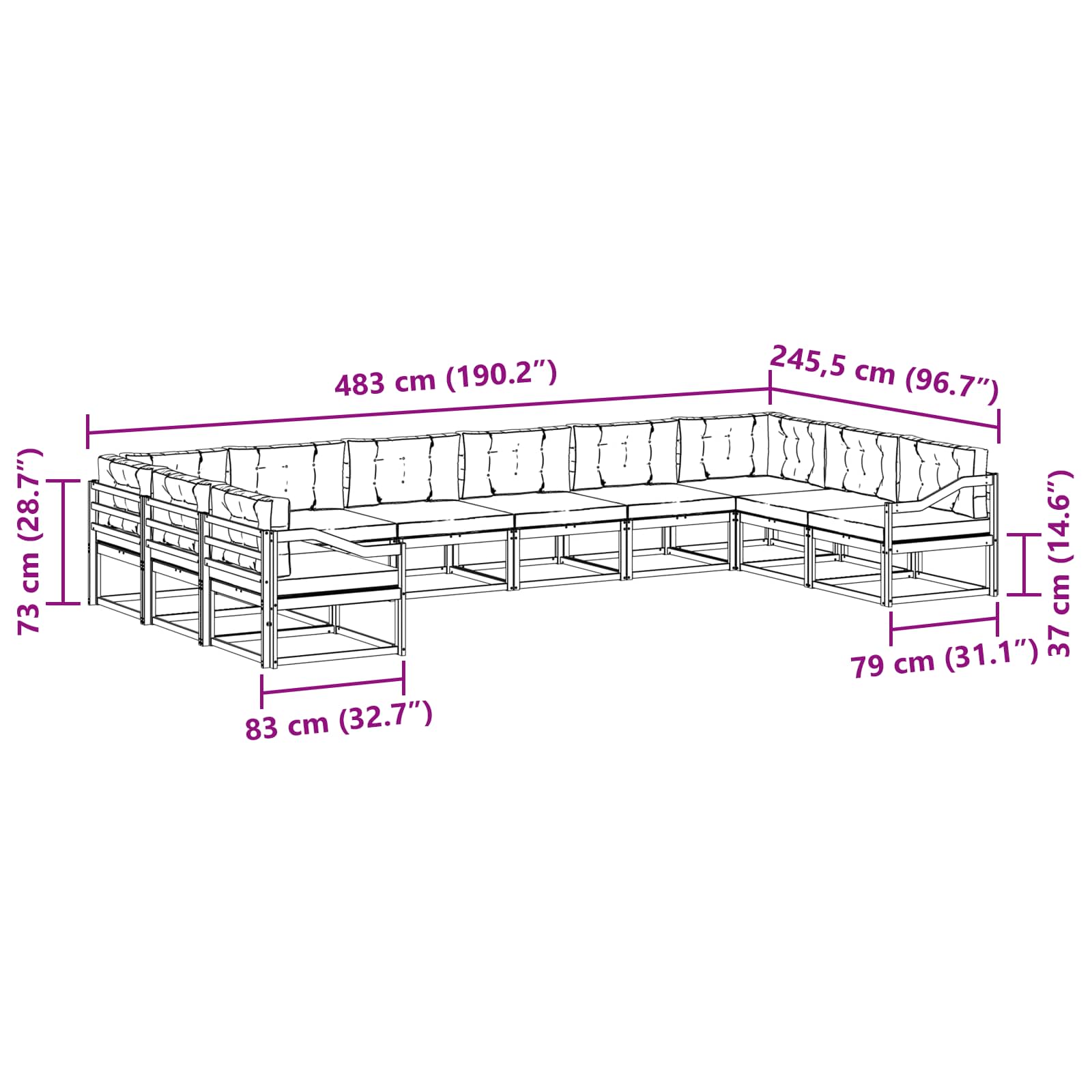 Set vanjskih sofa s jastukom 10 pcs Bijela i antracit