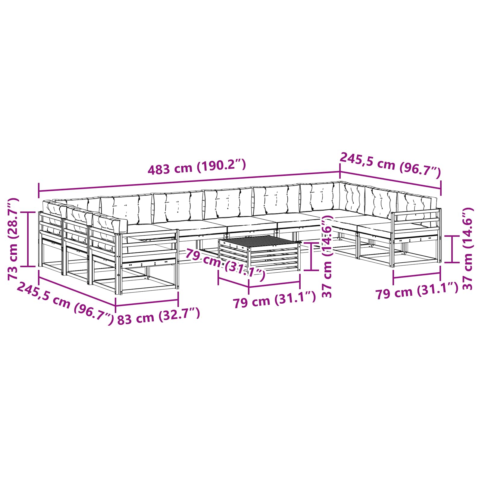 Set vanjskih sofa s jastukom 11 pcs Bijela i bež
