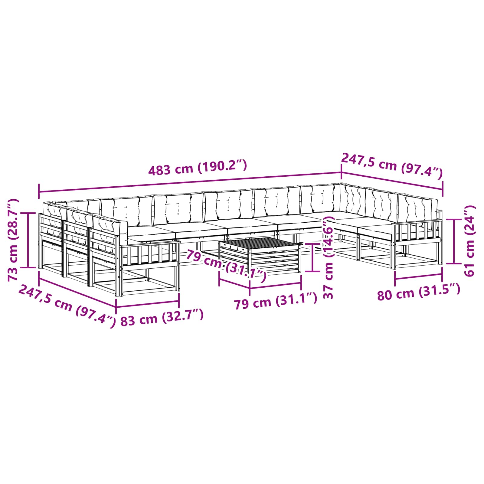 Set vanjskih sofa s jastukom 11 pcs Bijela i svjetlosiva