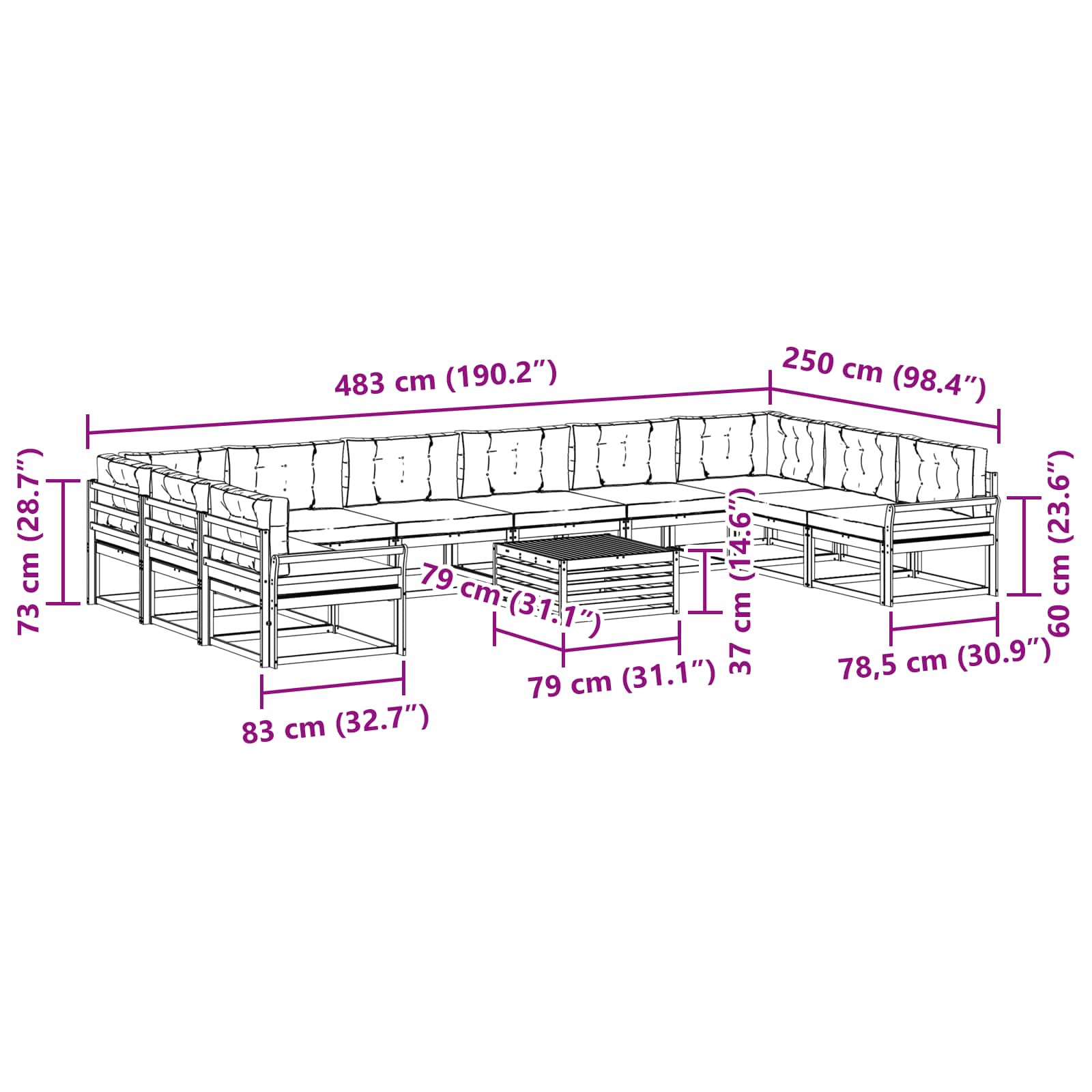 Set vanjskih sofa s jastukom 11 pcs Bijela i antracit