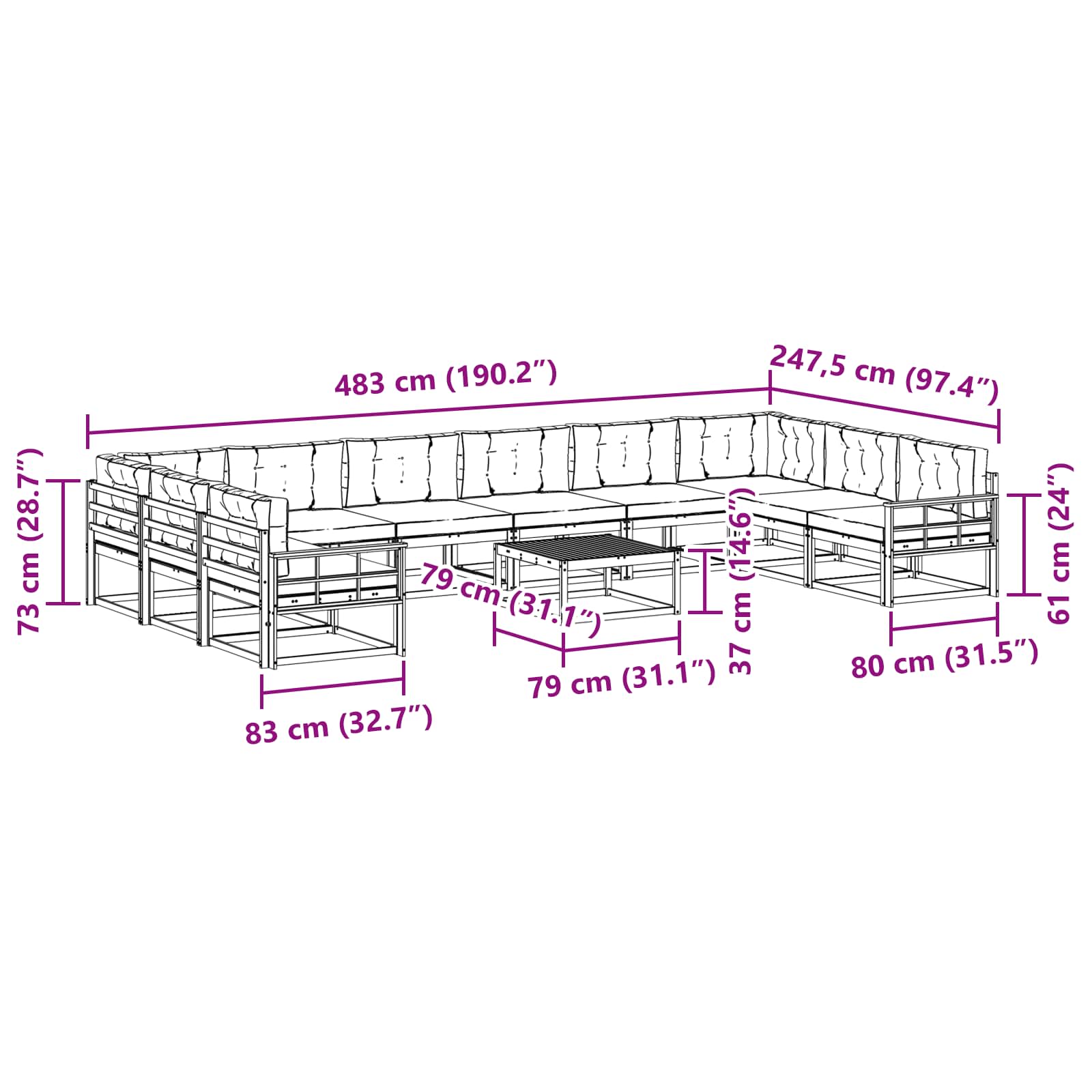 Set vanjskih sofa s jastukom 11 pcs Bijela i svjetlosiva
