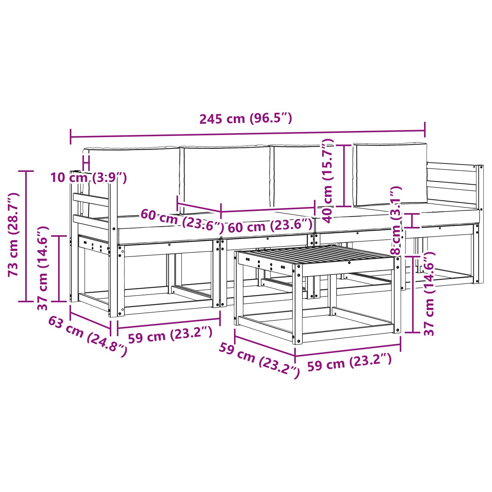 Set vanjskih sofa s jastukom 5 pcs Bijela i krem
