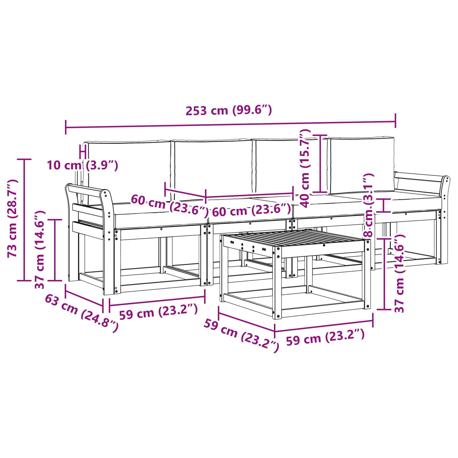 Set vanjskih sofa s jastukom 5 pcs Bijela i krem