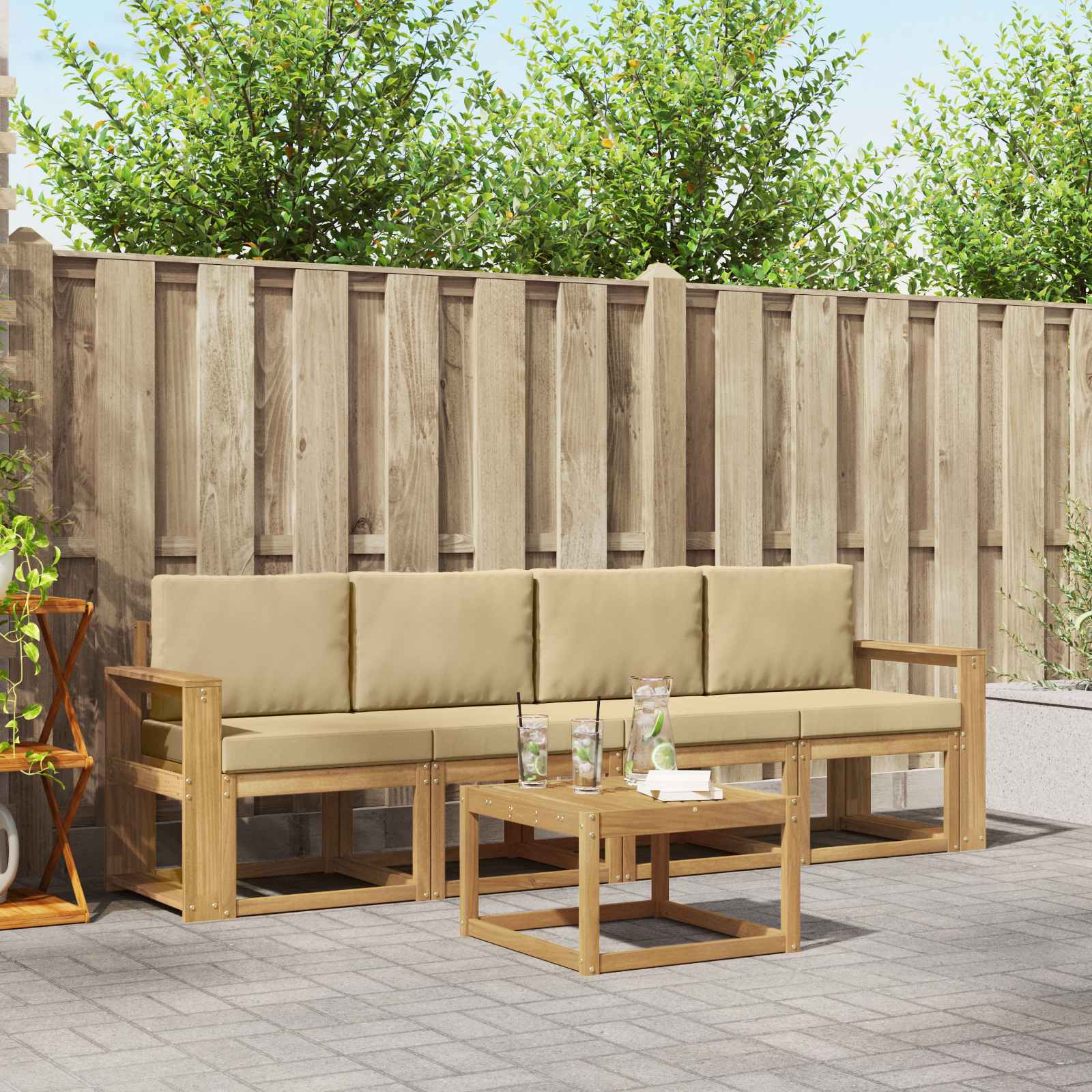 Set vanjskih sofa s jastukom 5 pcs Bijela i bež