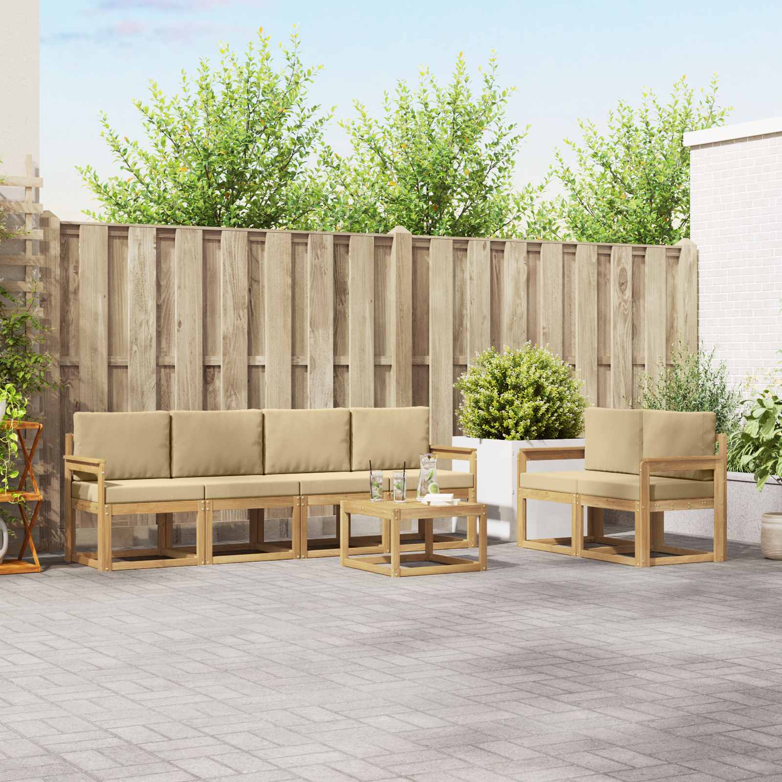 Set vanjskih sofa s jastukom 7 pcs Bijela i bež