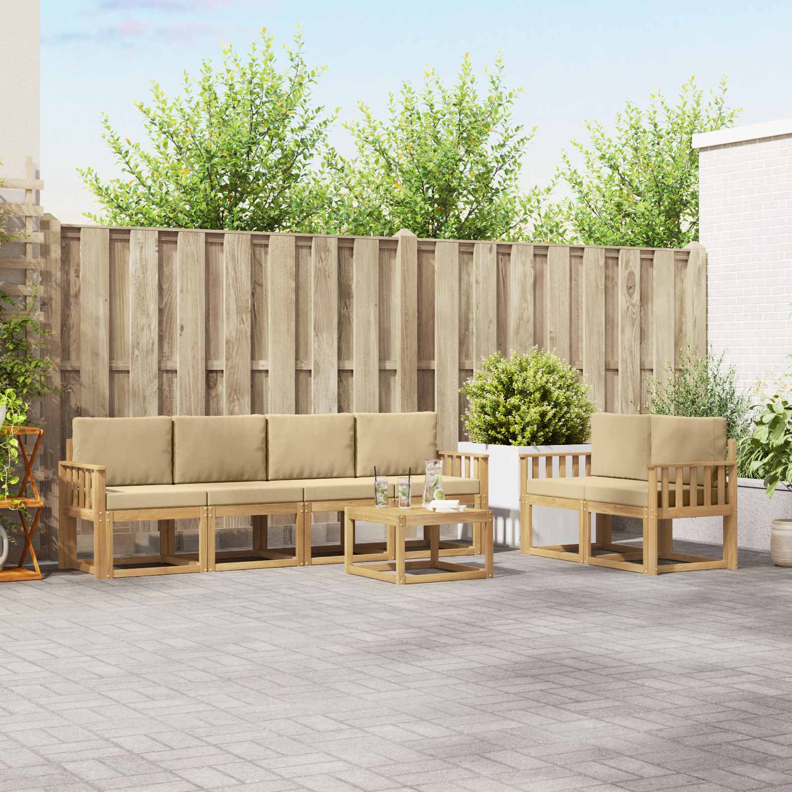Set vanjskih sofa s jastukom 7 pcs Bijela i bež