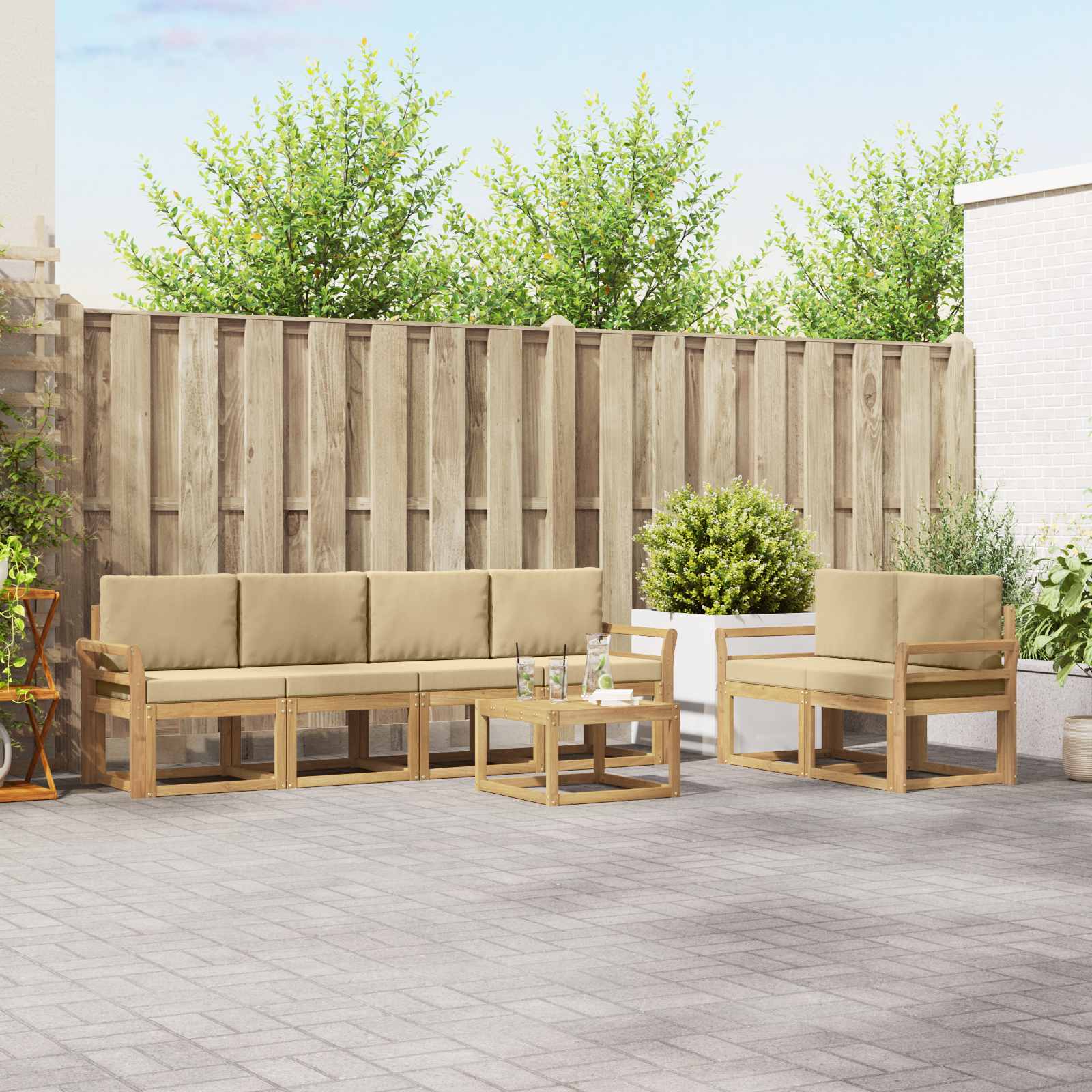 Set vanjskih sofa s jastukom 7 pcs Bijela i bež