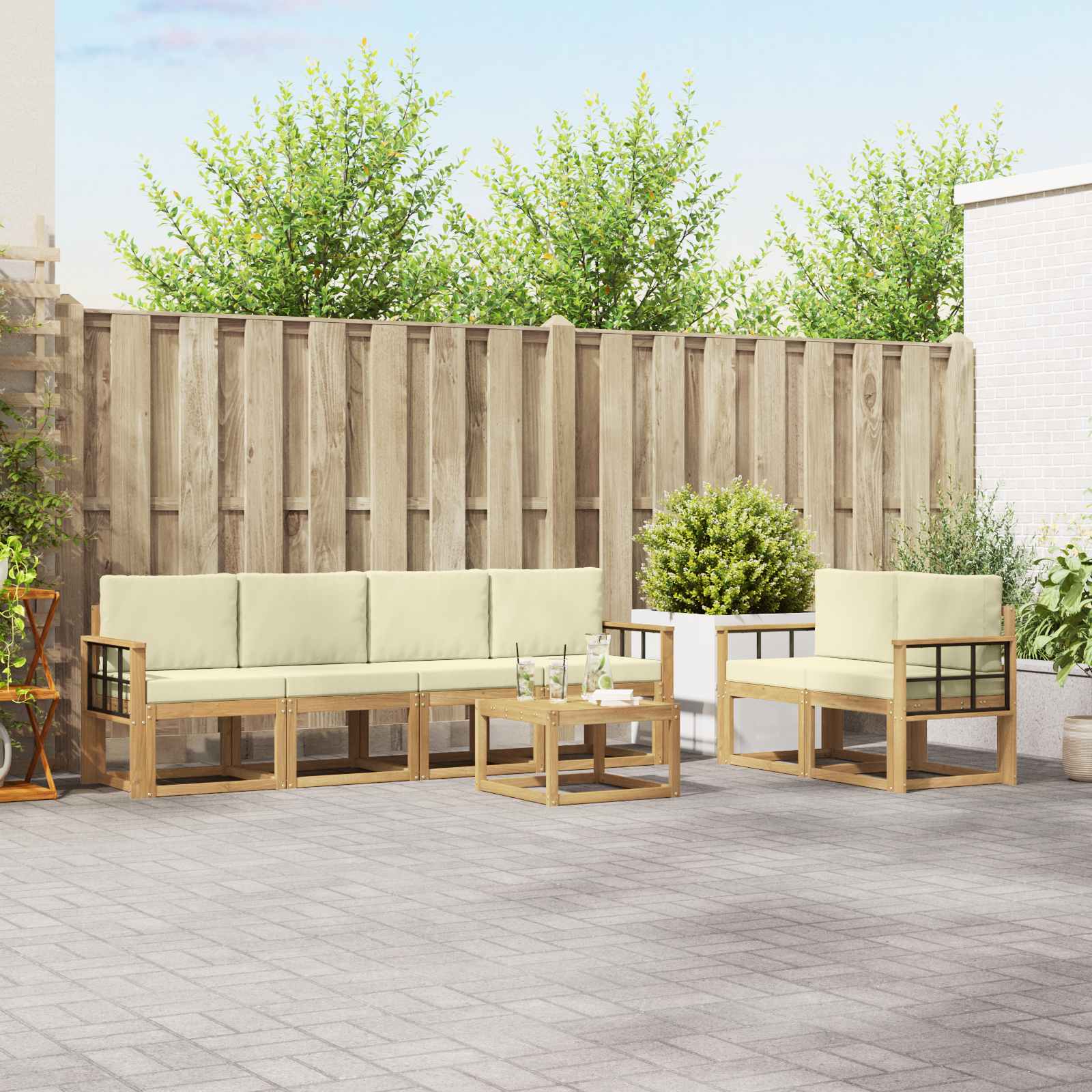 Set vanjskih sofa s jastukom 7 pcs Bijela i krem