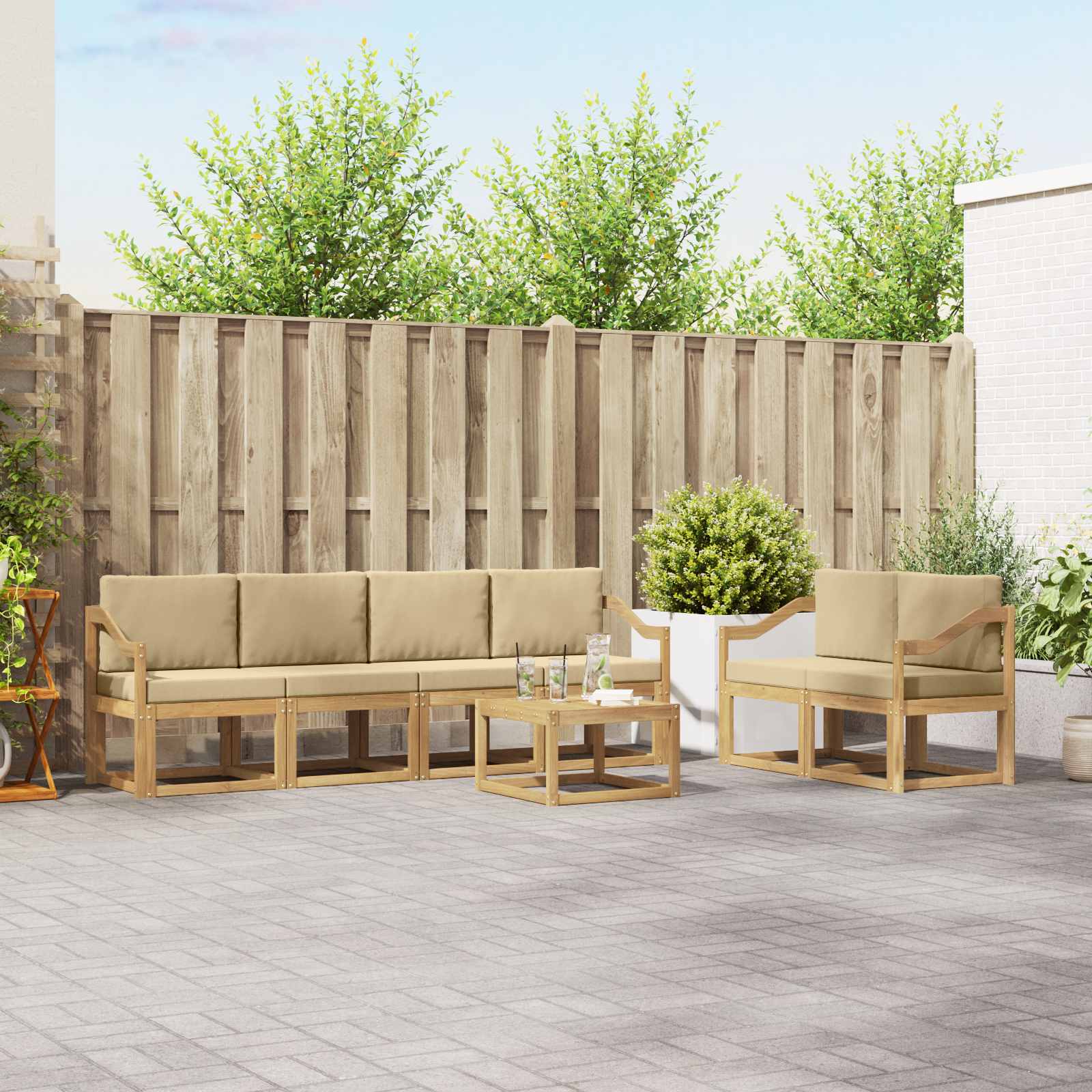 Set vanjskih sofa s jastukom 7 pcs Bijela i bež