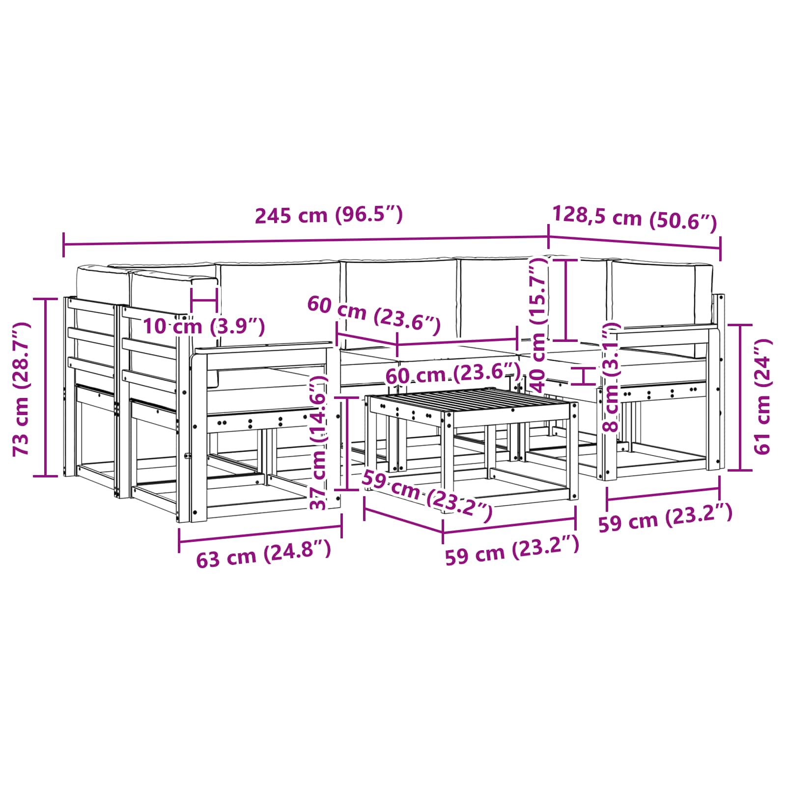 Set vanjskih sofa s jastukom 7 pcs Bijela i antracit