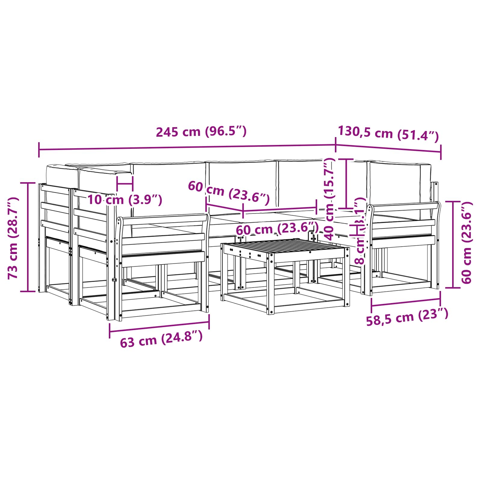 Set vanjskih sofa s jastukom 7 pcs Bijela i bež