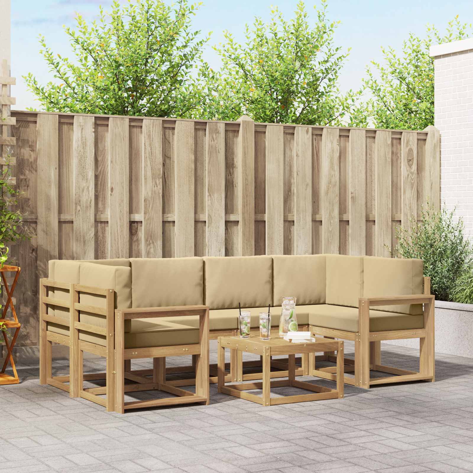Set vanjskih sofa s jastukom 7 pcs Bijela i bež