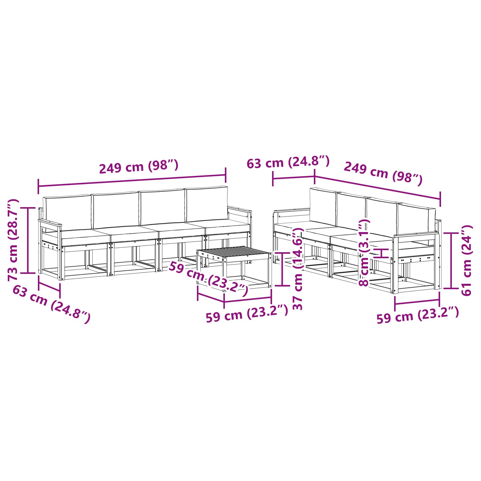 Set vanjskih sofa s jastukom 9 pcs Bijela i bež