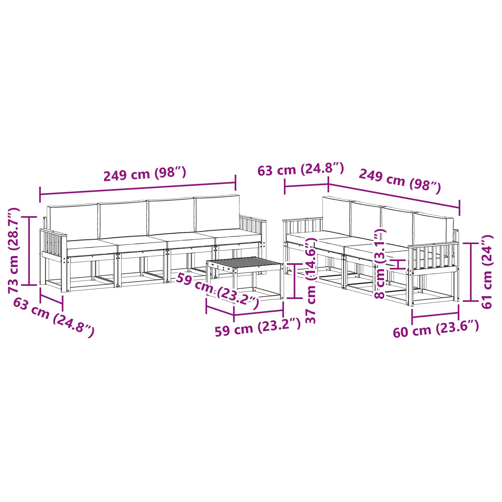 Set vanjskih sofa s jastukom 9 pcs Bijela i antracit