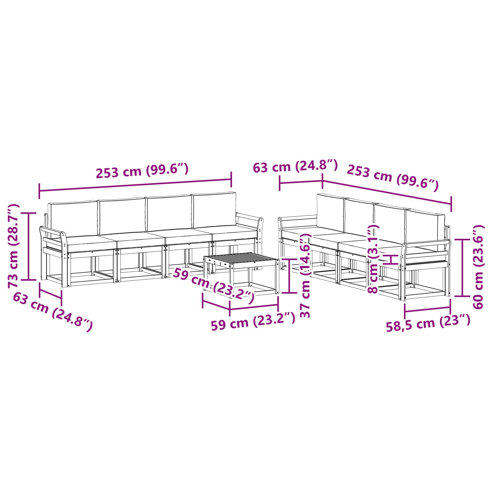 Set vanjskih sofa s jastukom 9 pcs Bijela i bež