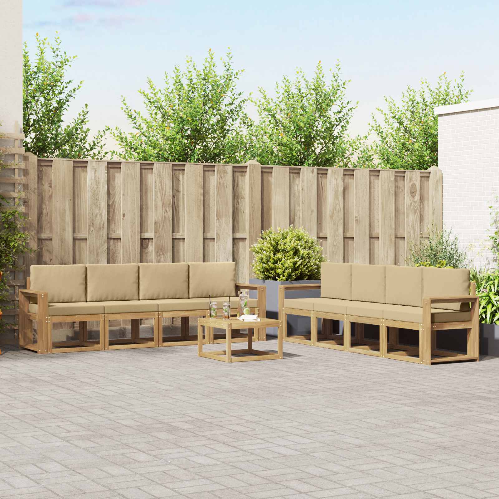 Set vanjskih sofa s jastukom 9 pcs Bijela i bež