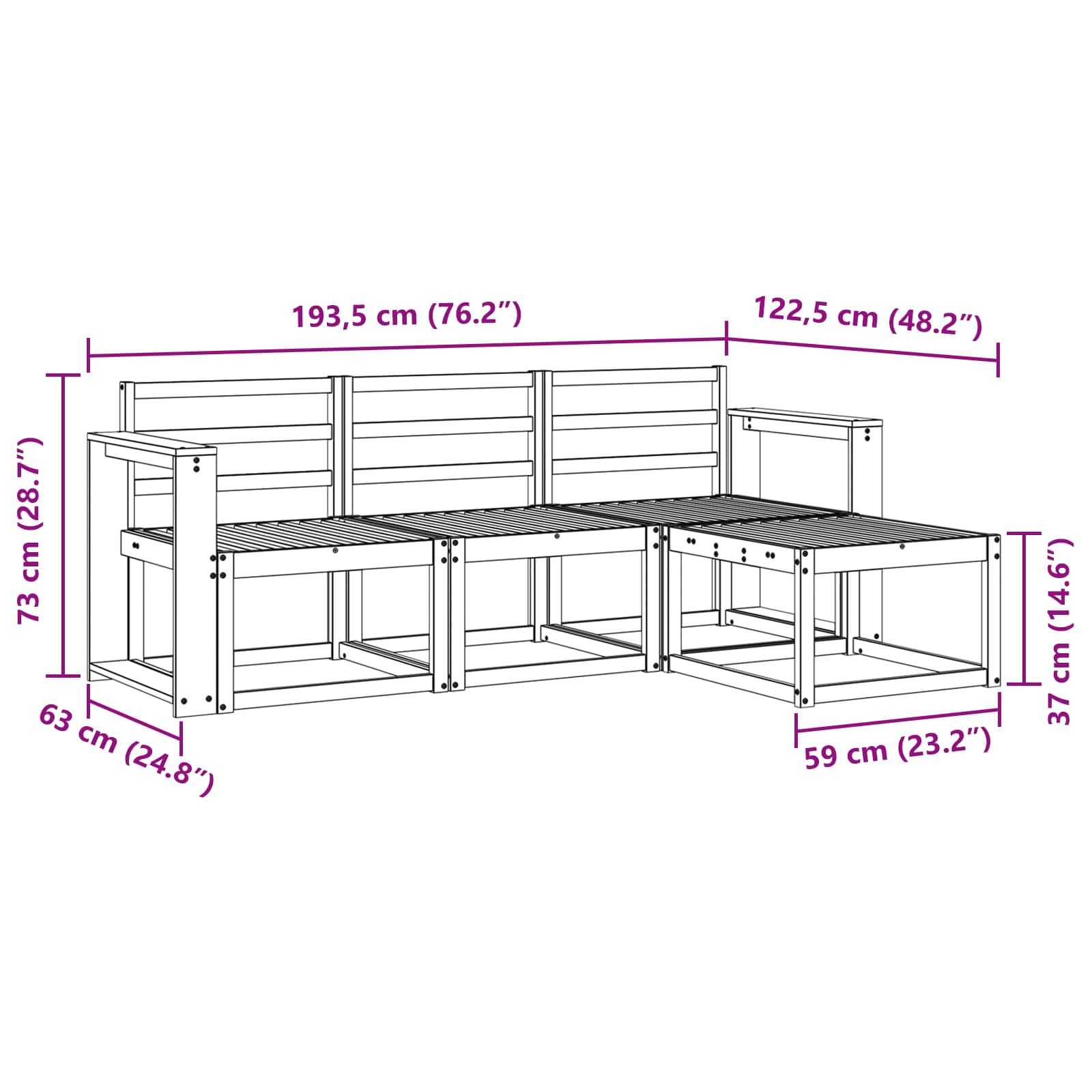 Set vanjskih sofa 4 pcs Bijela 193,5 x 122,5 x 73 cm