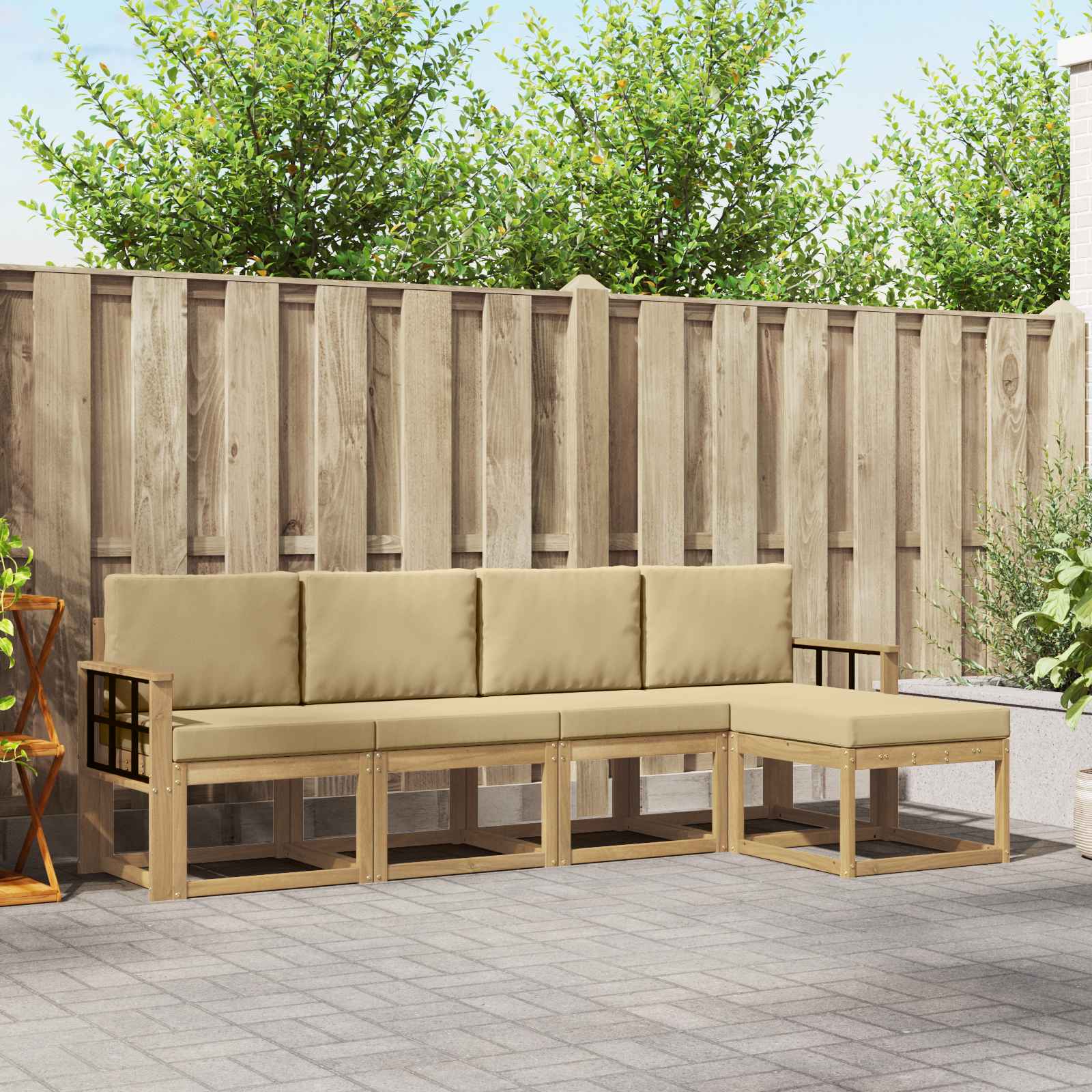 Set vanjskih sofa s jastukom 5 pcs Bijela i bež