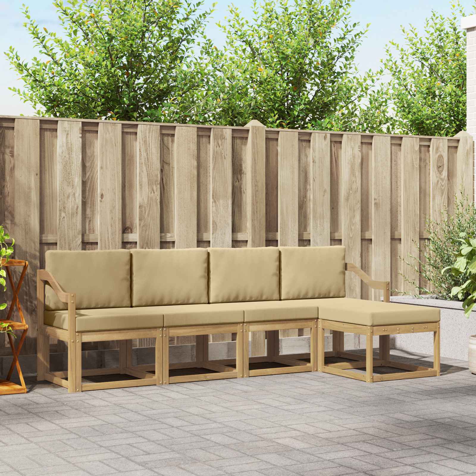 Set vanjskih sofa s jastukom 5 pcs Bijela i bež