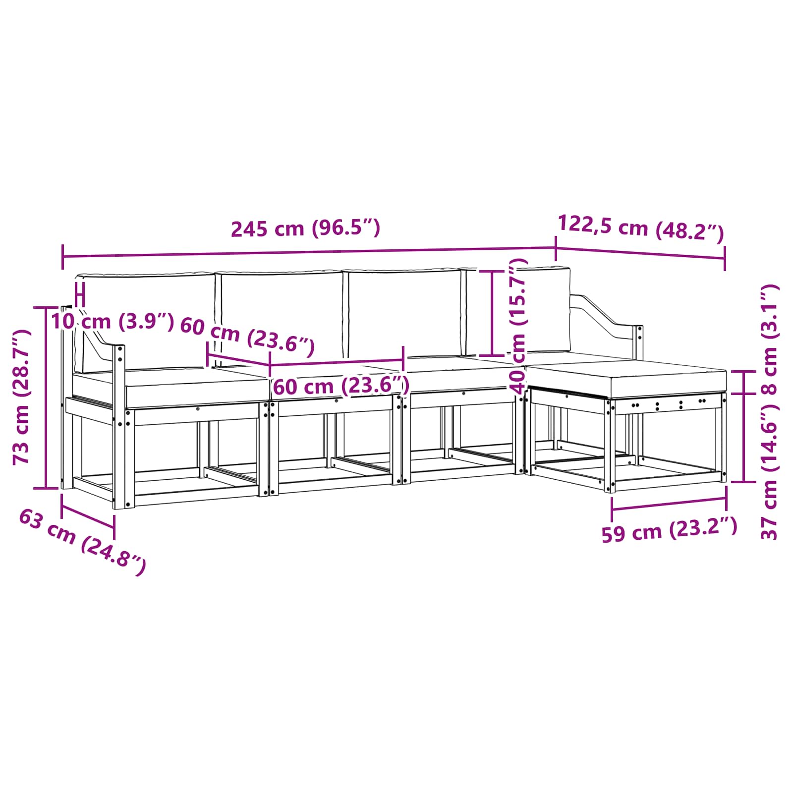 Set vanjskih sofa s jastukom 5 pcs Bijela i bež