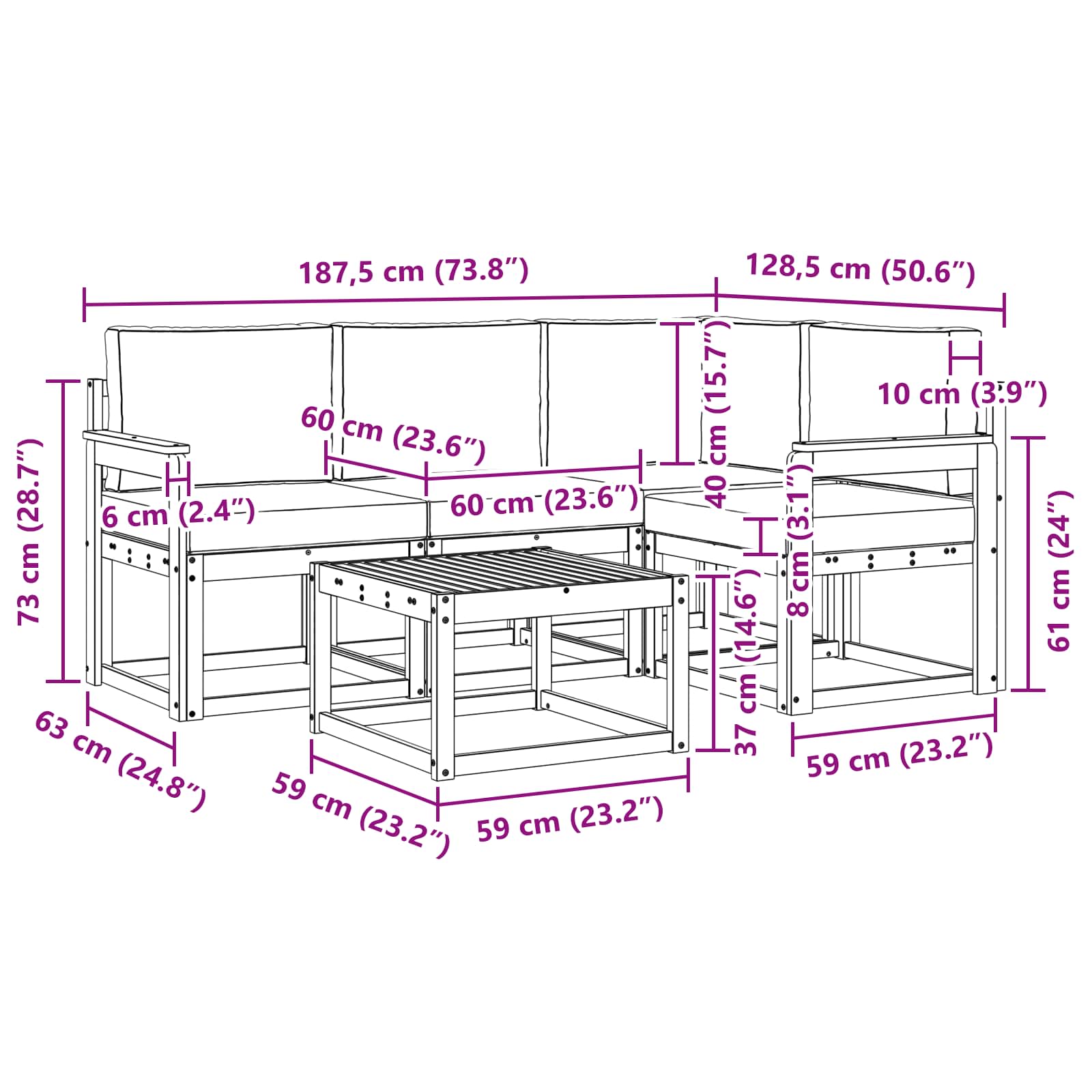 Set vanjskih sofa s jastukom 5 pcs Bijela i bež