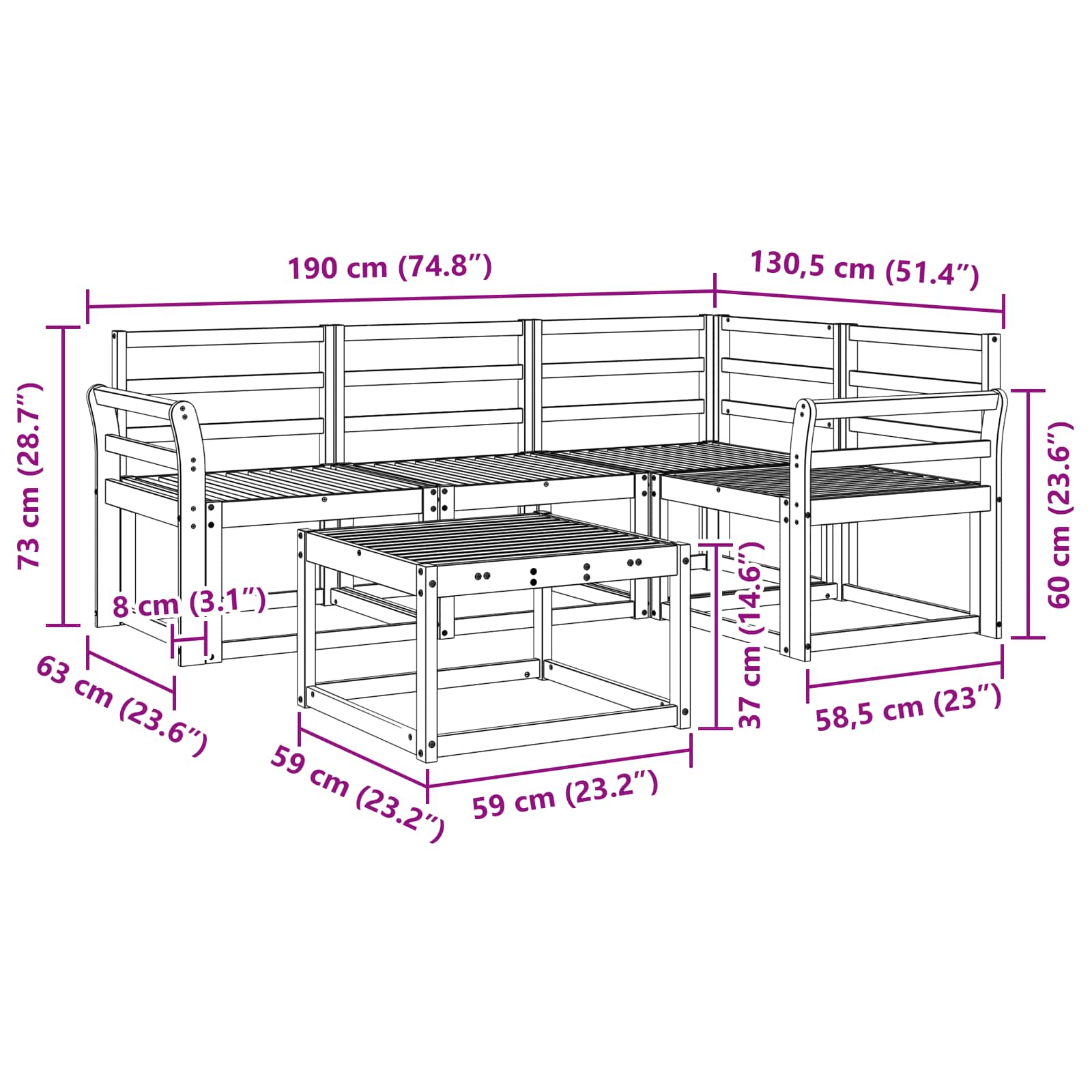 Set vanjskih sofa 5 pcs Bijela 59 x 59 x 37 cm
