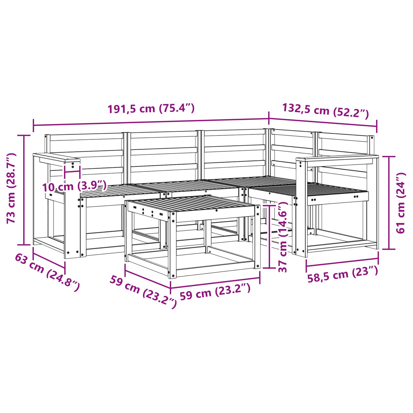 Set vanjskih sofa 5 pcs Bijela 59 x 59 x 37 cm