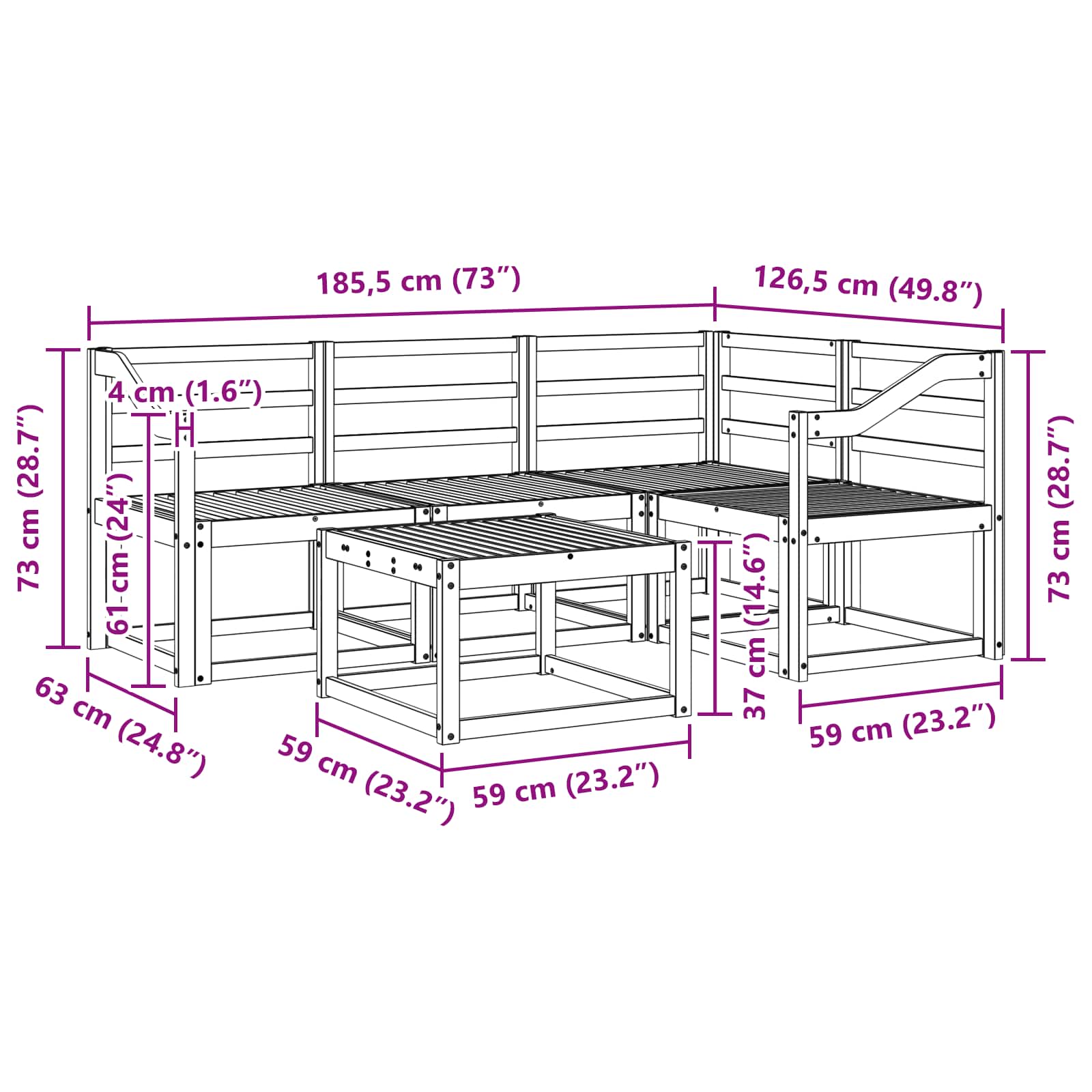 Set vanjskih sofa 5 pcs Bijela 59 x 59 x 37 cm
